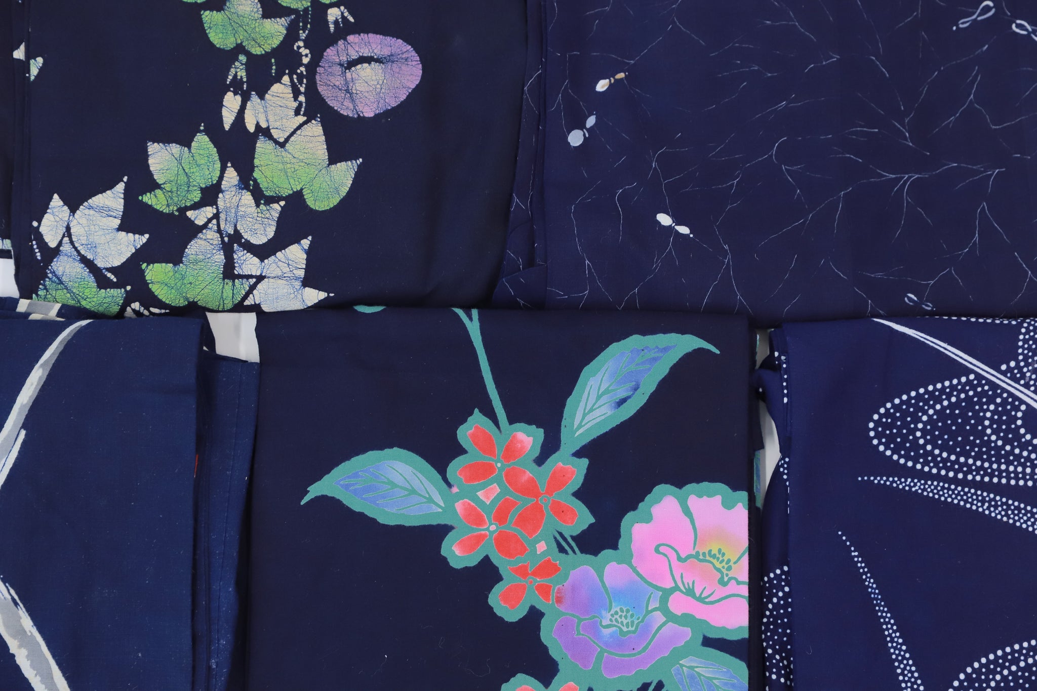 浴衣 5点 まとめて 紺色系 リユース リメイク 和装 和服 生地◆twy448