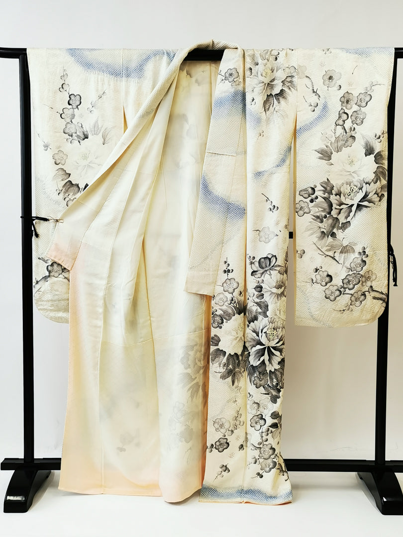 ♦KJ046 Women's Furisode - Shibori-used Japanese clothes