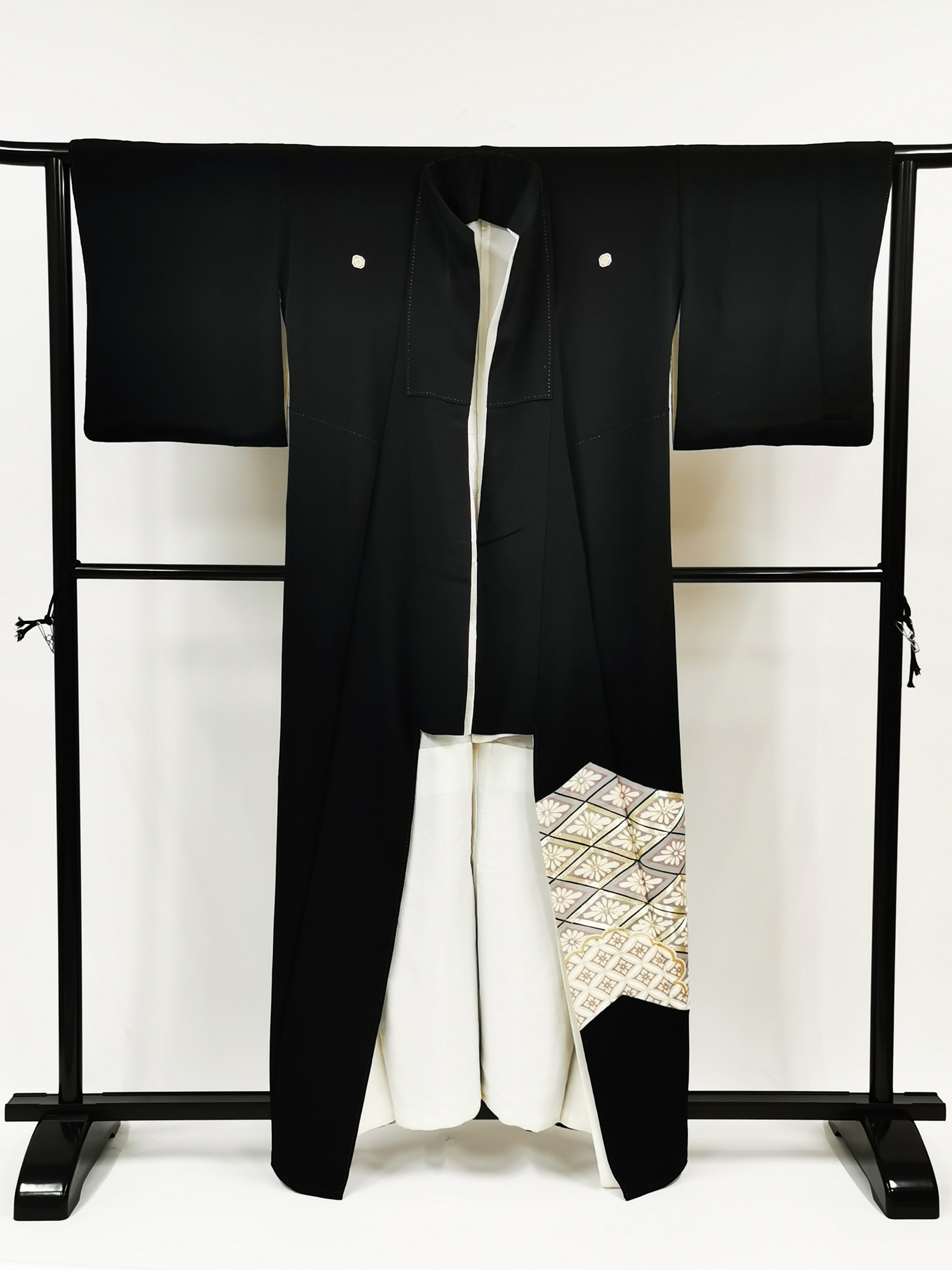 KJ055 Women's Kimono Kurotome Used Japanese Clothes