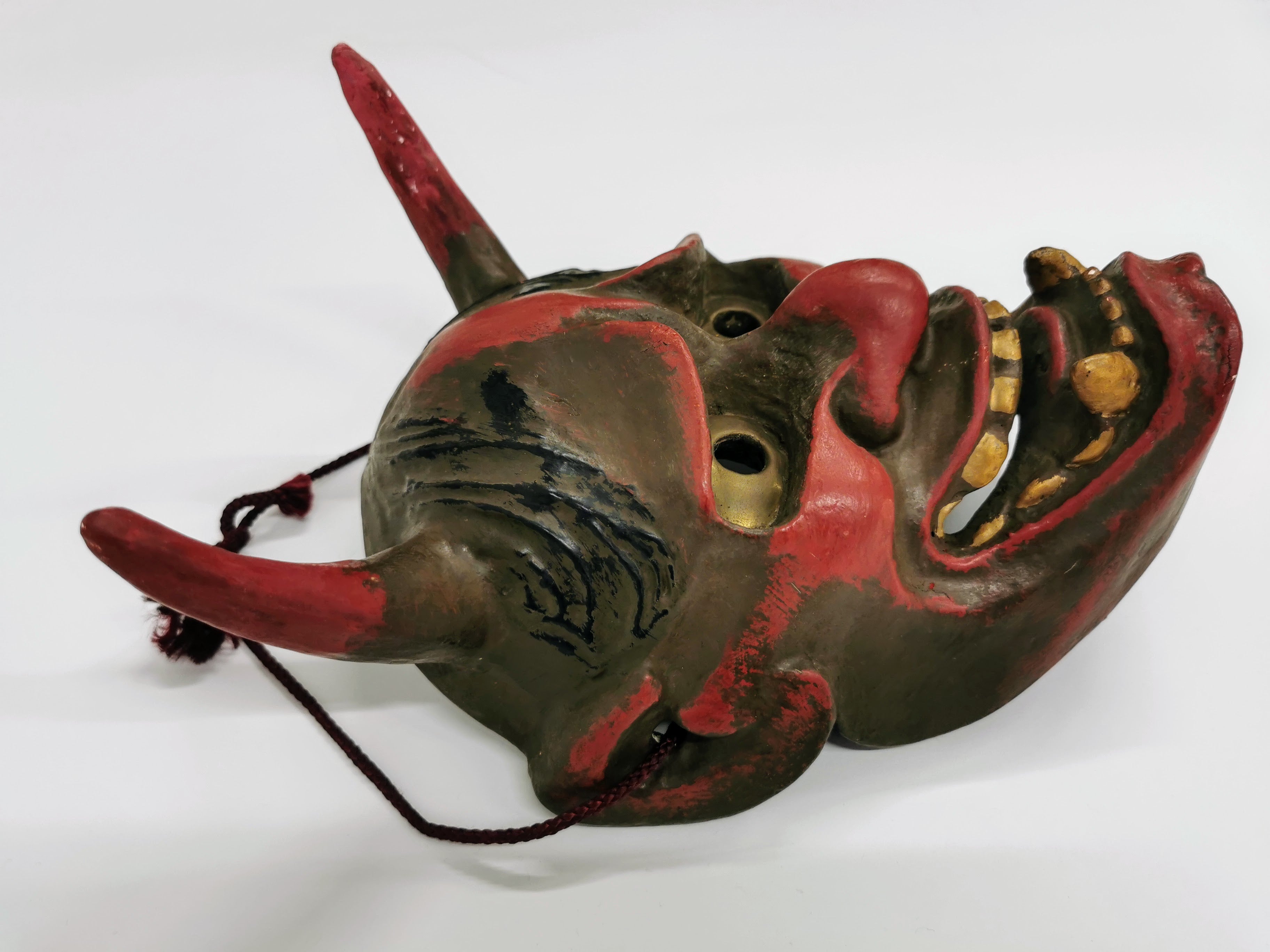 般若 お面 陶器 鬼面 開運 魔除け 招福 縁起物 インテリア◆toh107