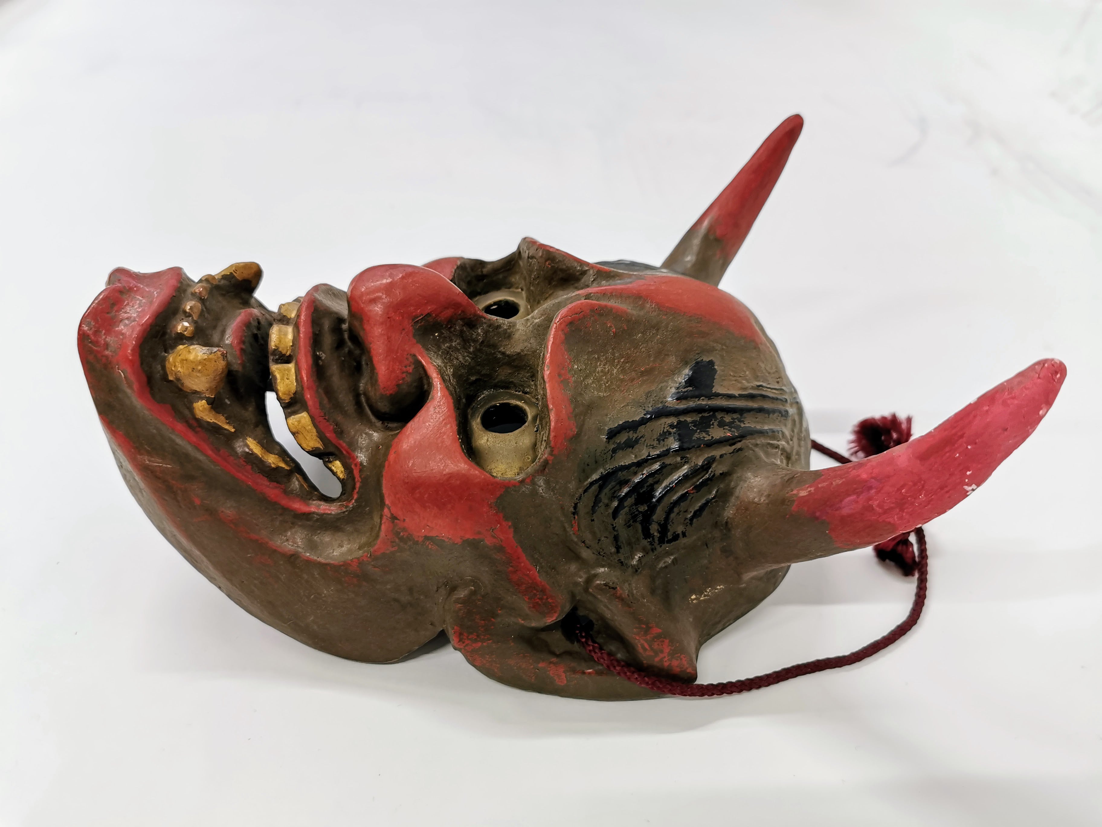 般若 お面 陶器 鬼面 開運 魔除け 招福 縁起物 インテリア◆toh107