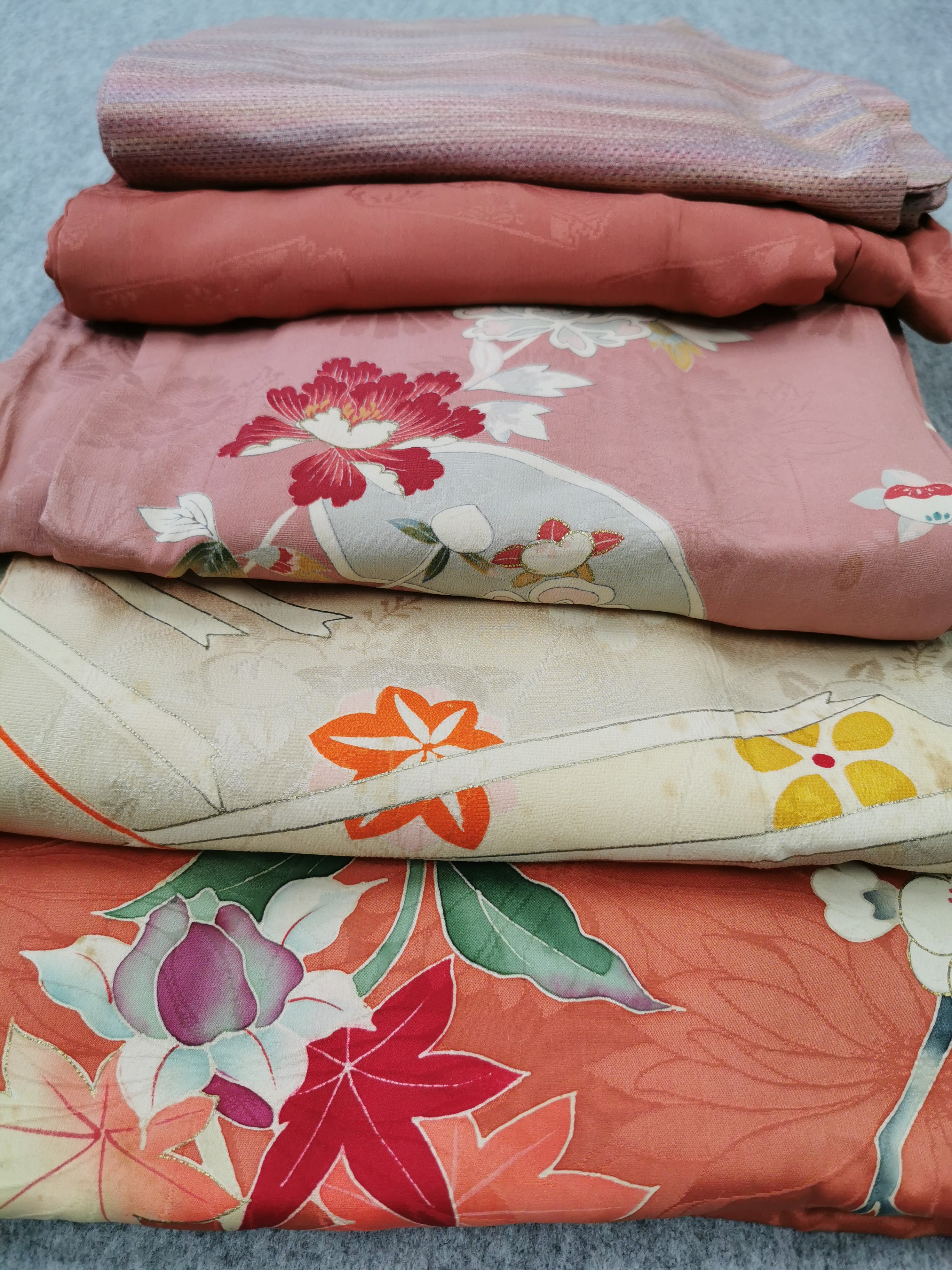 まとめ売り5点 女性 中古着物 ピンク系 アンティーク着物◆twk169