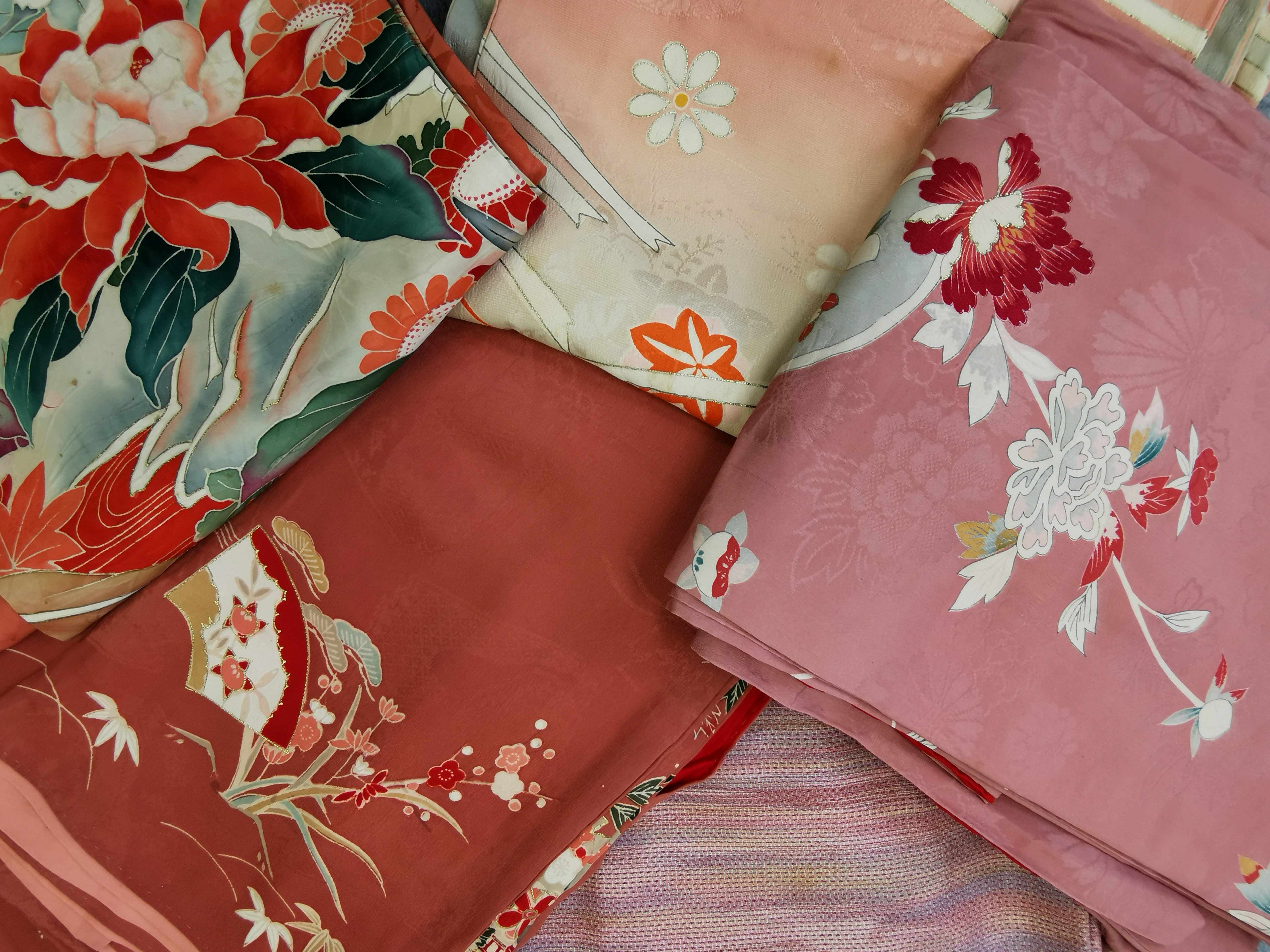 まとめ売り5点 女性 中古着物 ピンク系 アンティーク着物◆twk169