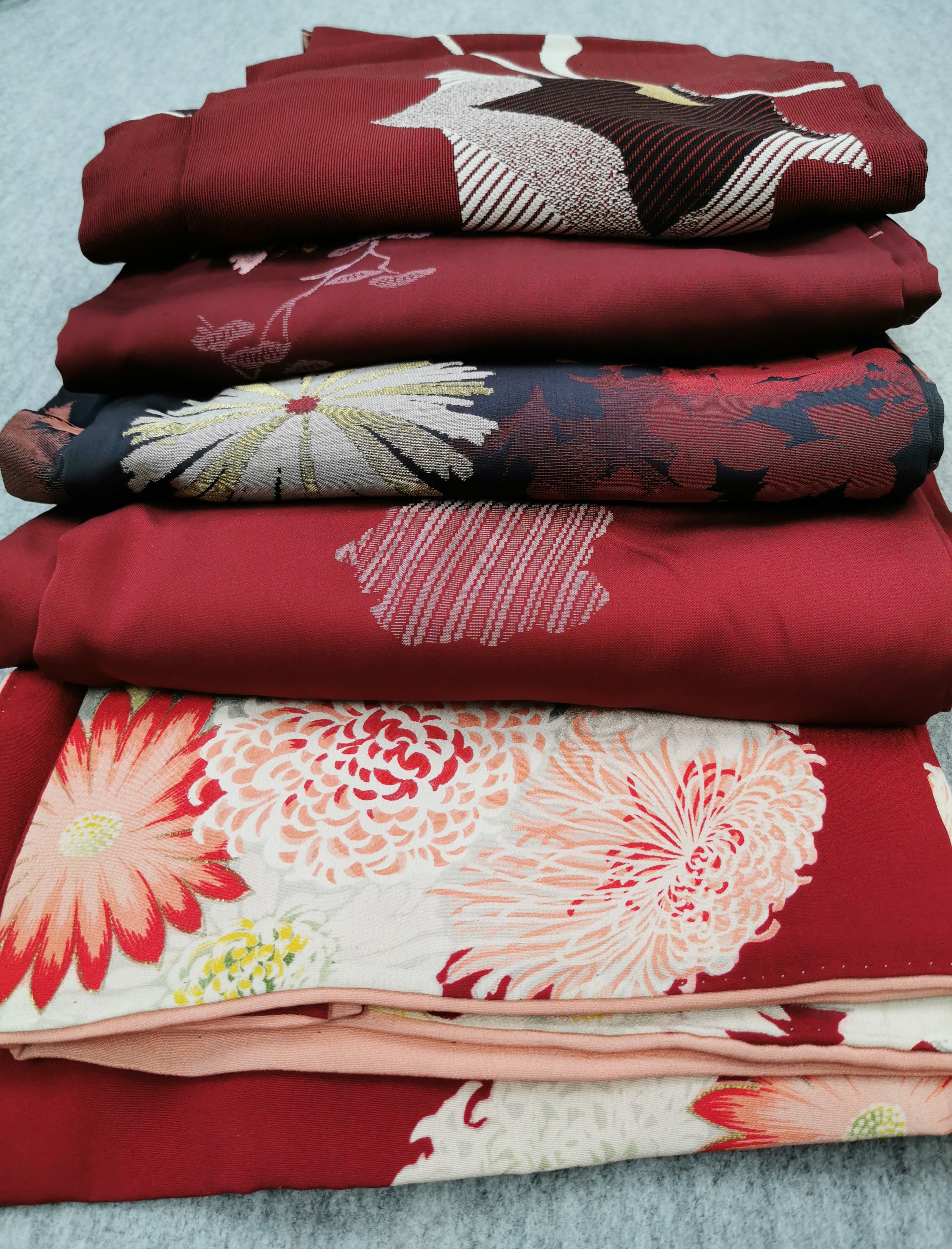 まとめ売り5点 女性 中古着物 赤系 アンティーク着物◆twk170
