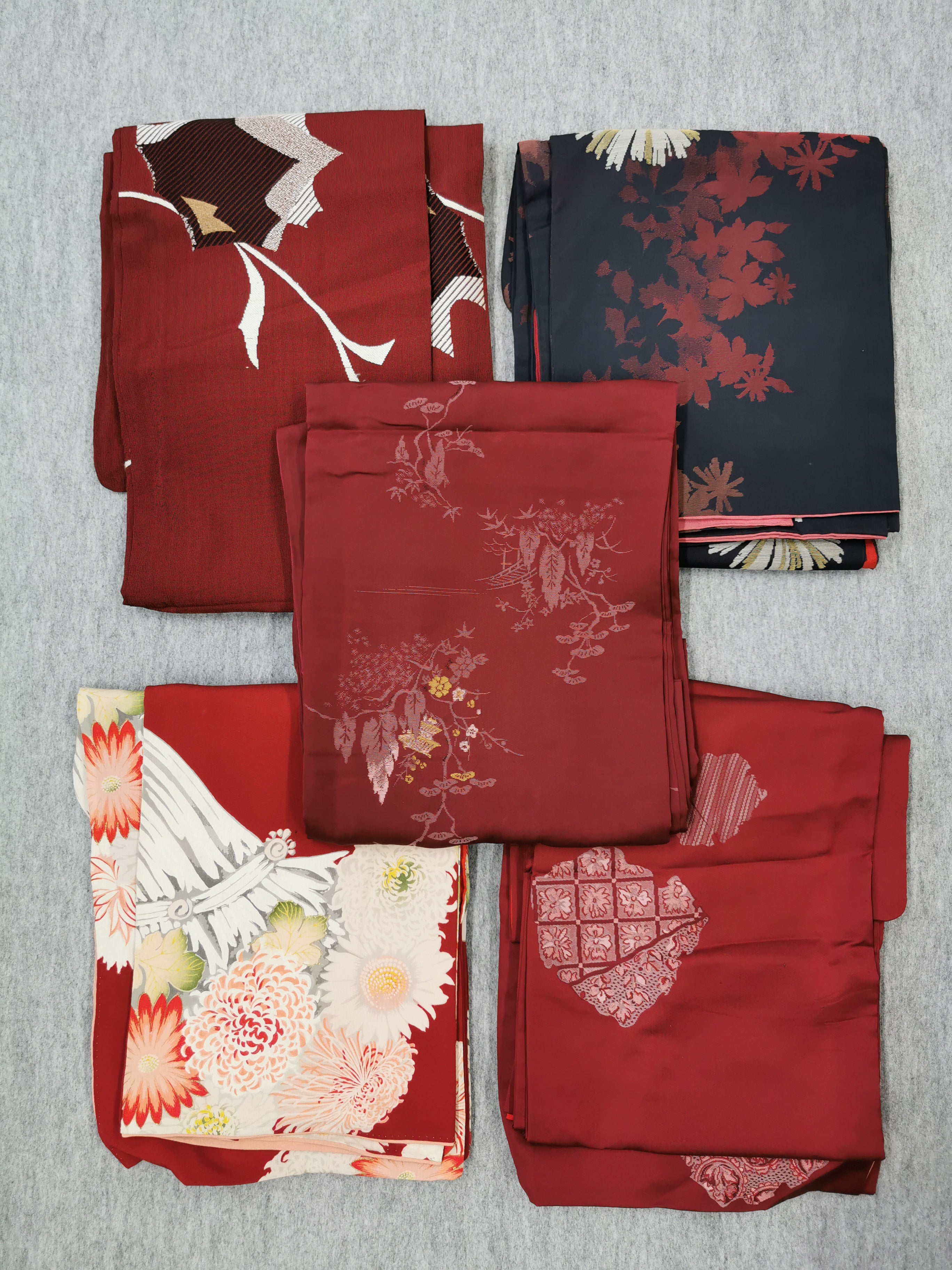 まとめ売り5点 女性 中古着物 赤系 アンティーク着物◆twk170