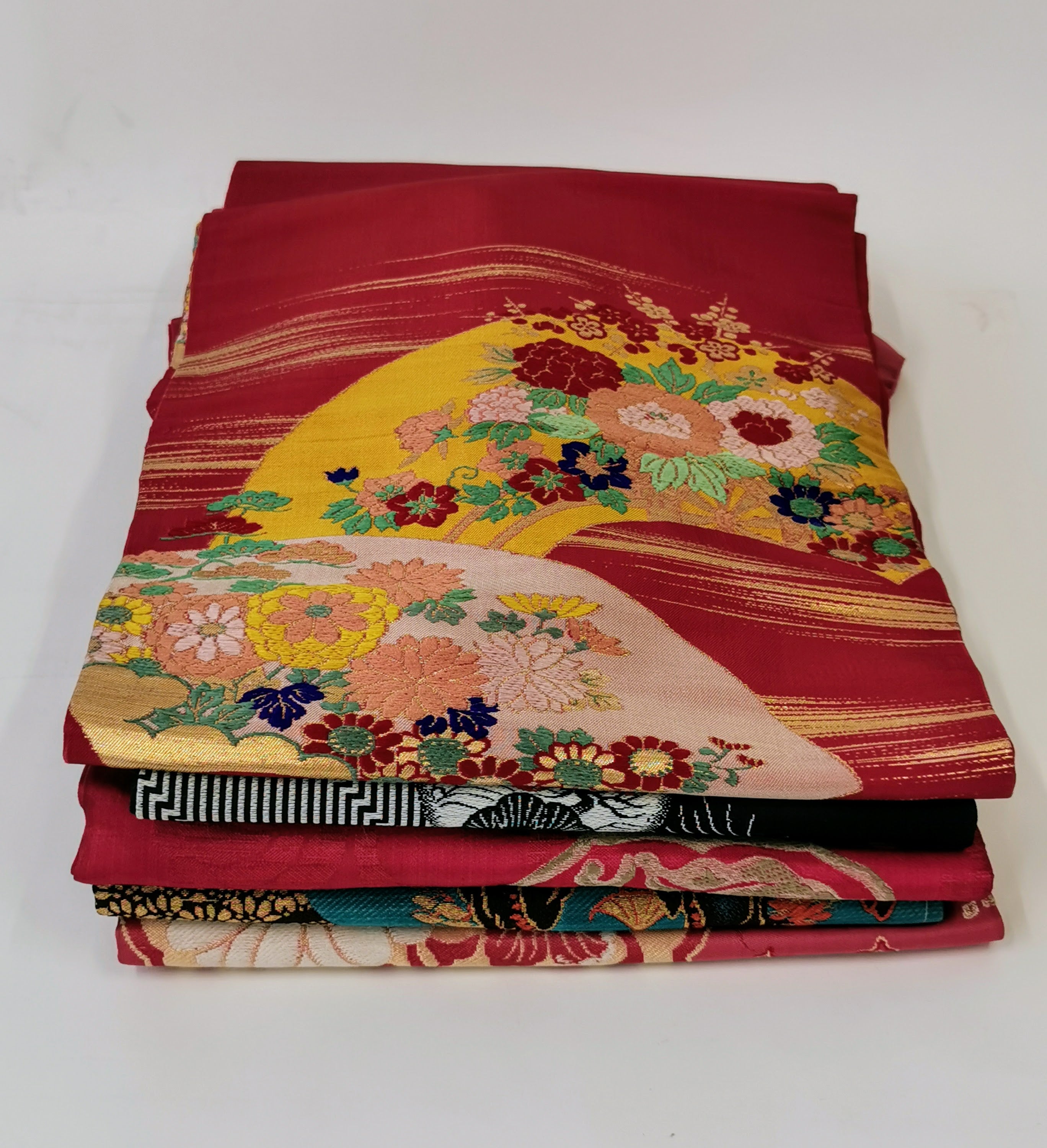 名古屋帯 5枚まとめ売り 女性 中古品 和装 和装小物 リメイク 古布リメイク ハギレ 帯 和柄 和装帯◆ton183