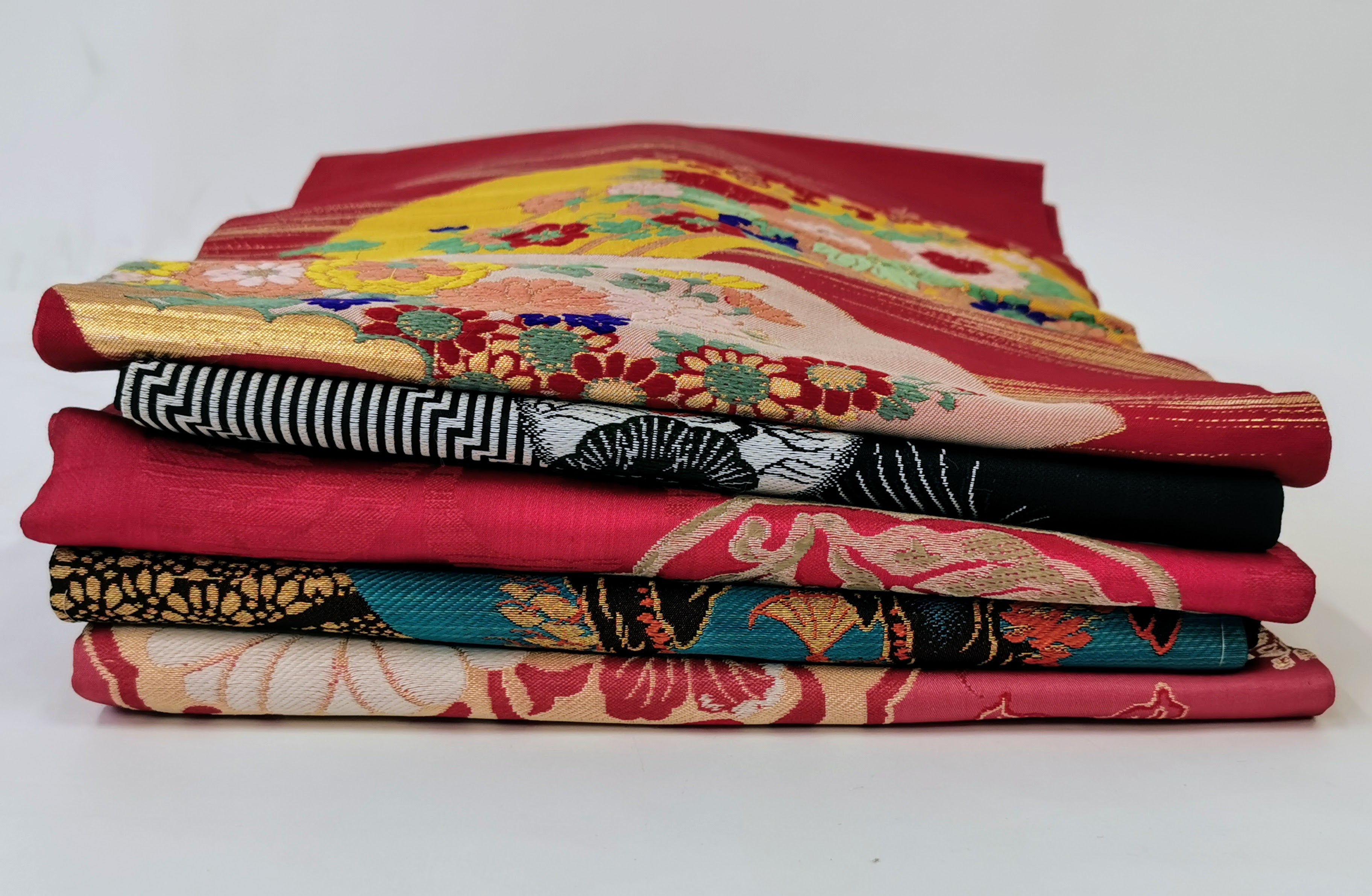 名古屋帯 5枚まとめ売り 女性 中古品 和装 和装小物 リメイク 古布リメイク ハギレ 帯 和柄 和装帯◆ton183