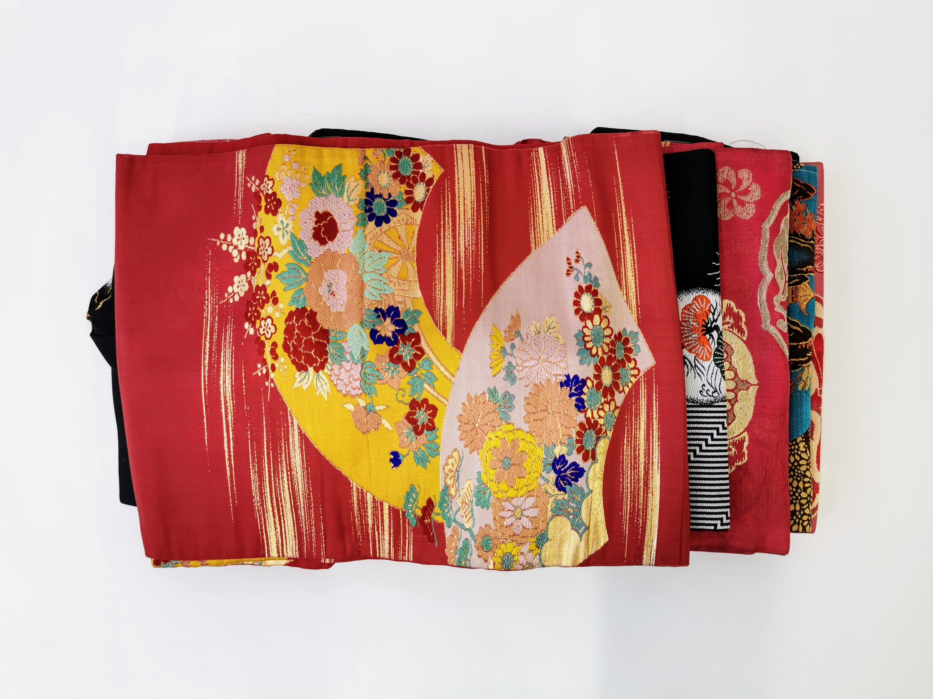 名古屋帯 5枚まとめ売り 女性 中古品 和装 和装小物 リメイク 古布リメイク ハギレ 帯 和柄 和装帯◆ton183