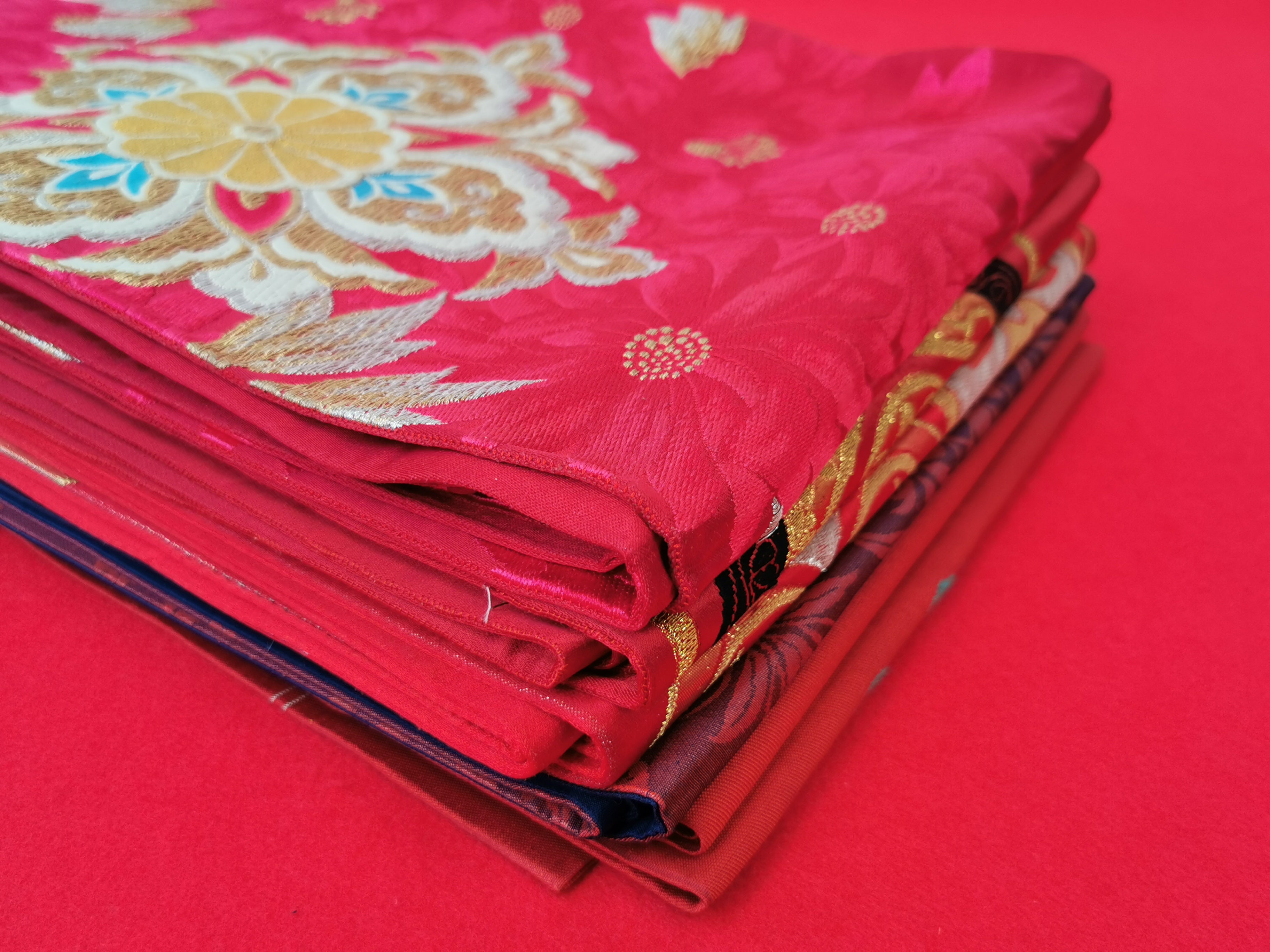 袋帯 5枚まとめ売り 赤系 女性 中古品 和装 和装小物 リメイク 古布リメイク ハギレ 帯 和柄 和装帯◆toh194