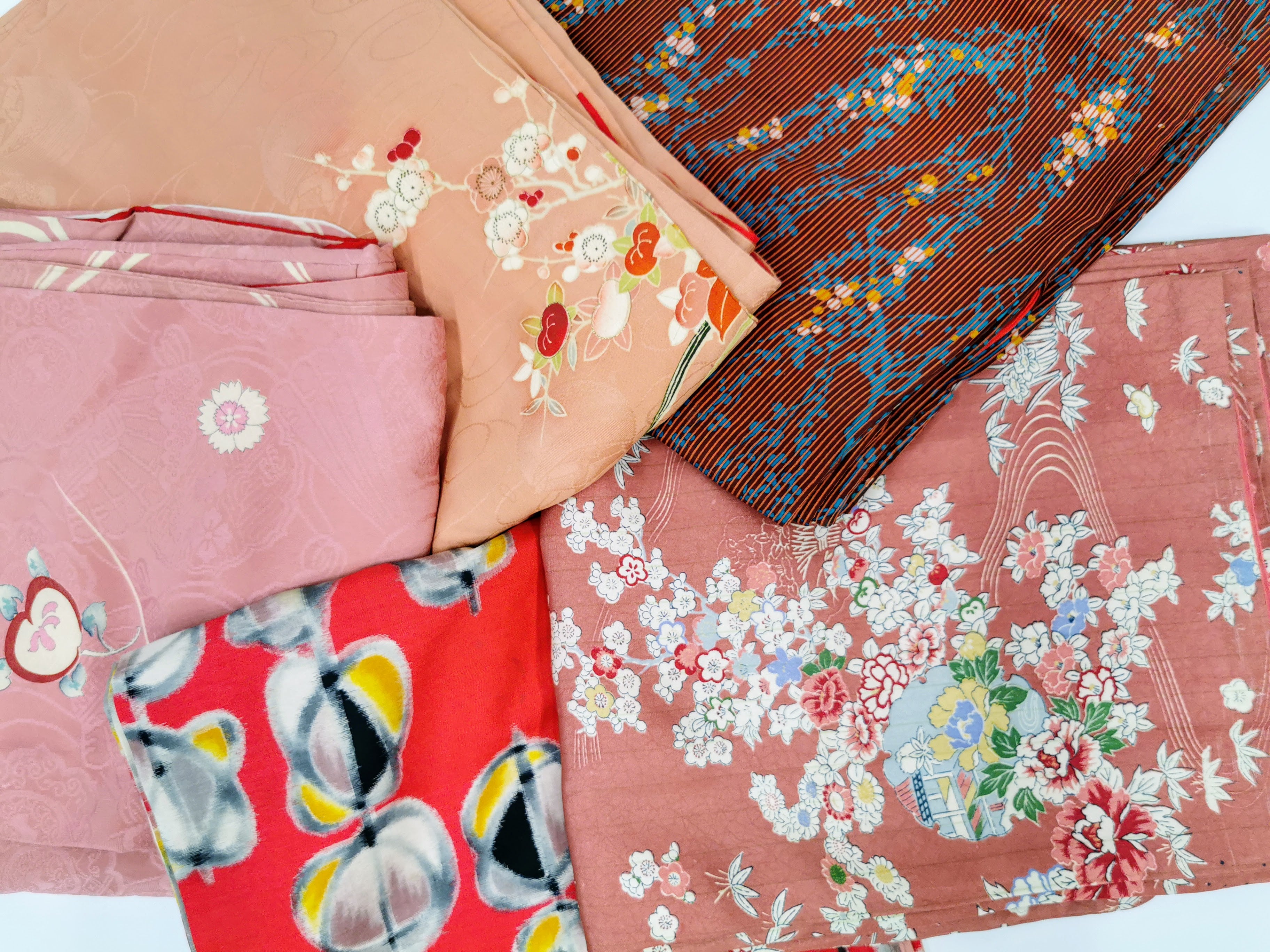 まとめ売り5点 女性 中古着物 暖色系◆twk340