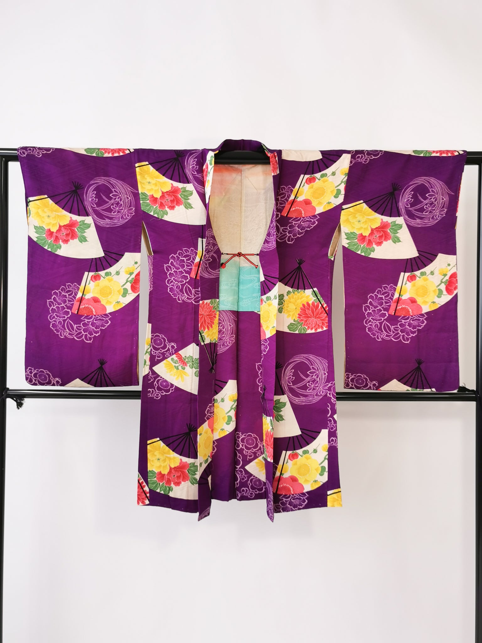 長羽織 正絹 アンティーク 羽織紐付き リユース◆twh382