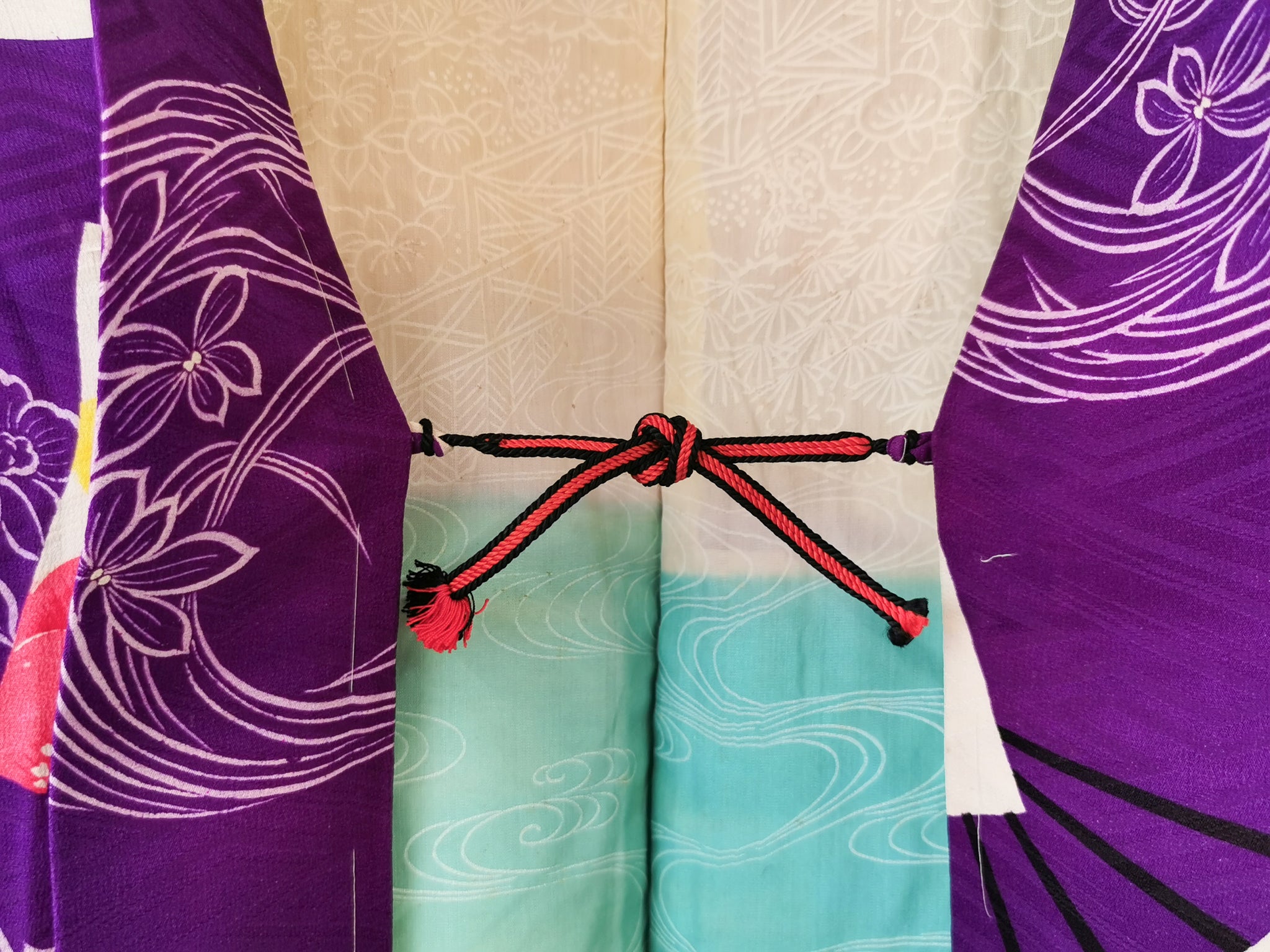 長羽織 正絹 アンティーク 羽織紐付き リユース◆twh382