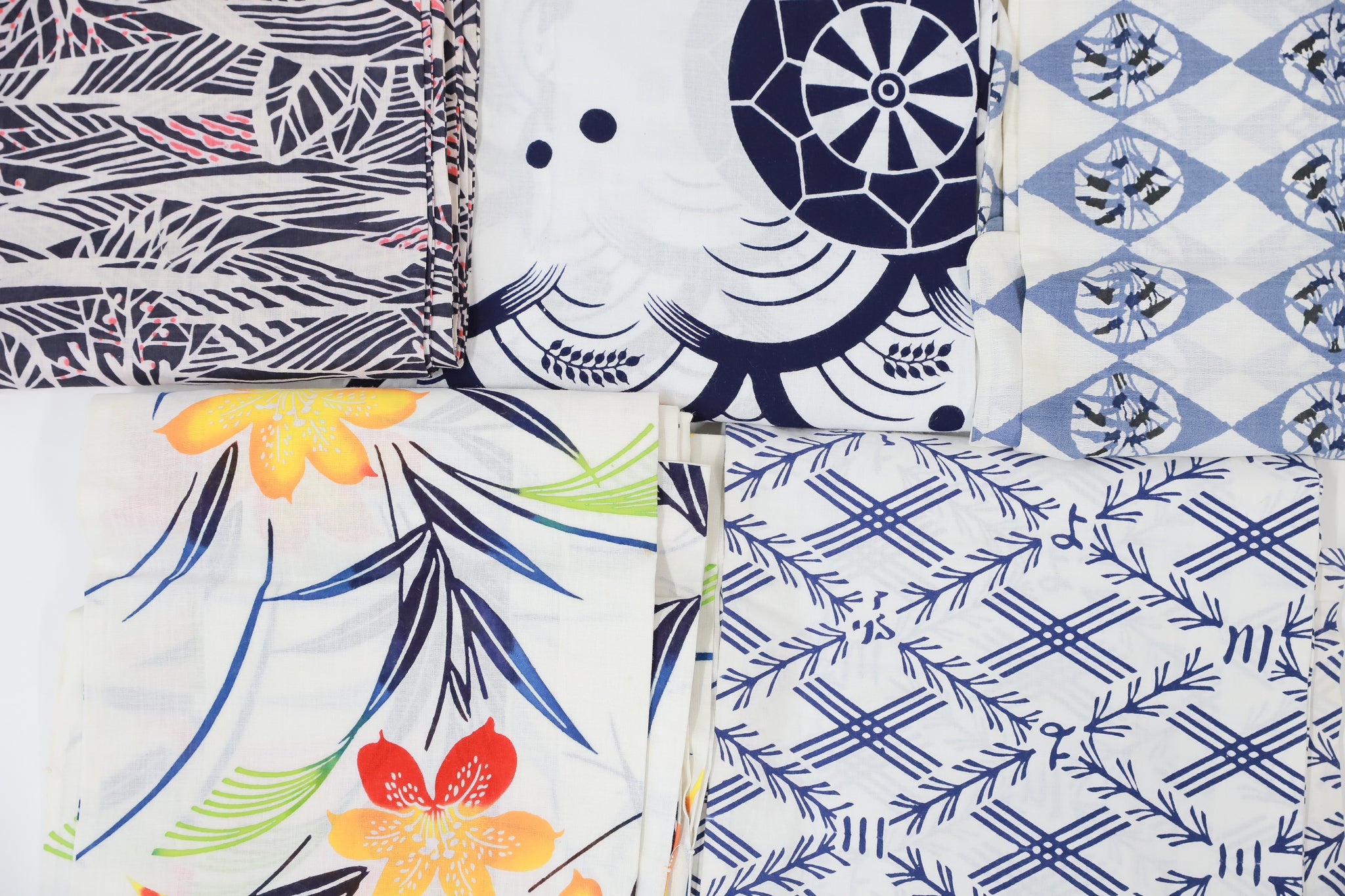 浴衣 5点 まとめて 白色系 リユース リメイク 和装 和服 生地◆twy449