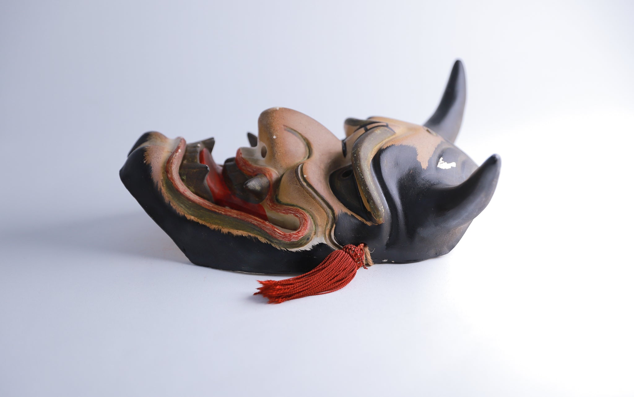 般若 お面 陶器 鬼面 鬼神 能楽 開運 魔除け 招福 縁起物 インテリア◆tko507