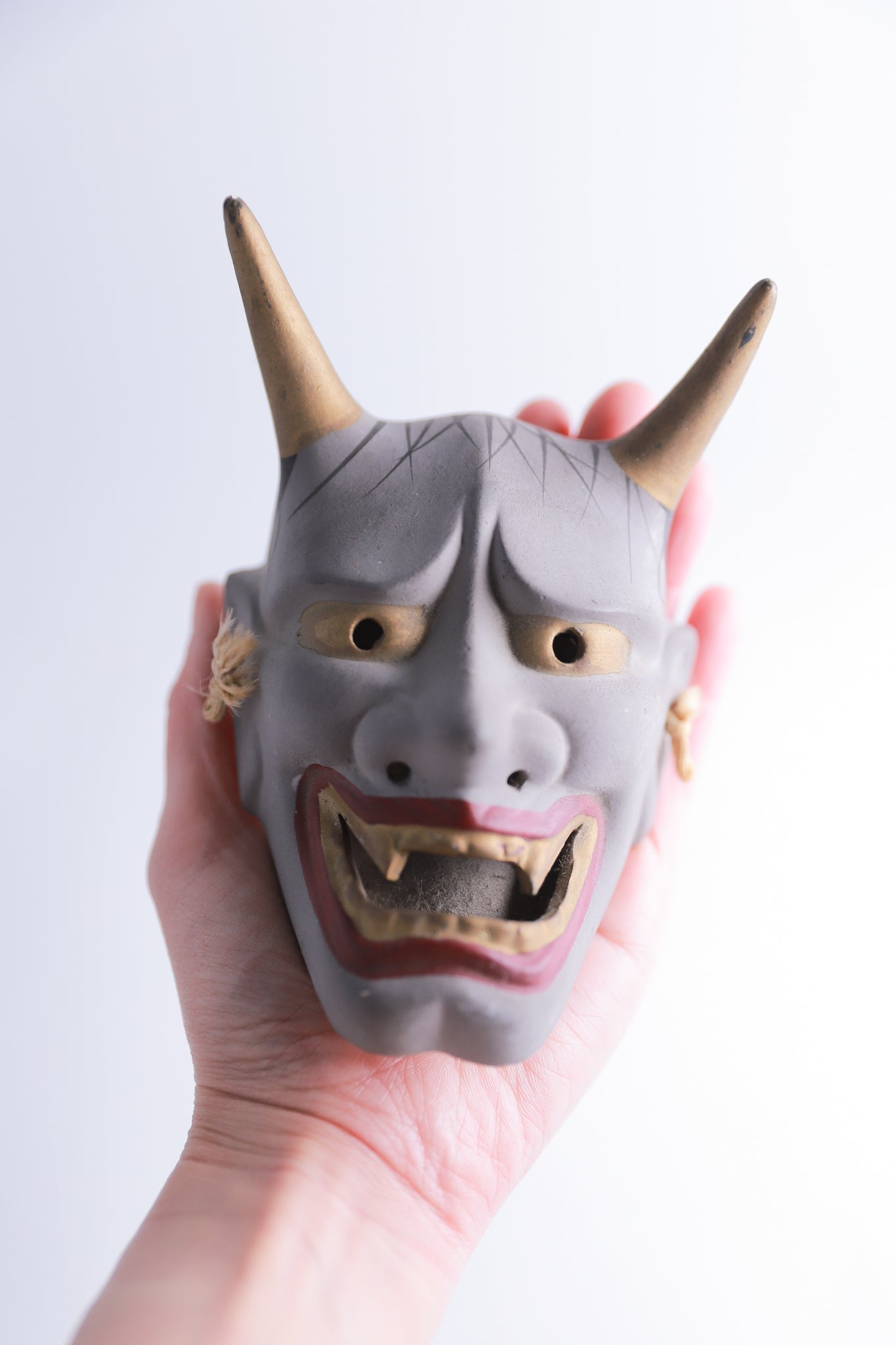 般若 ミニお面 陶器 鬼面 鬼神 能楽 開運 魔除け 招福 縁起物 インテリア◆tko509