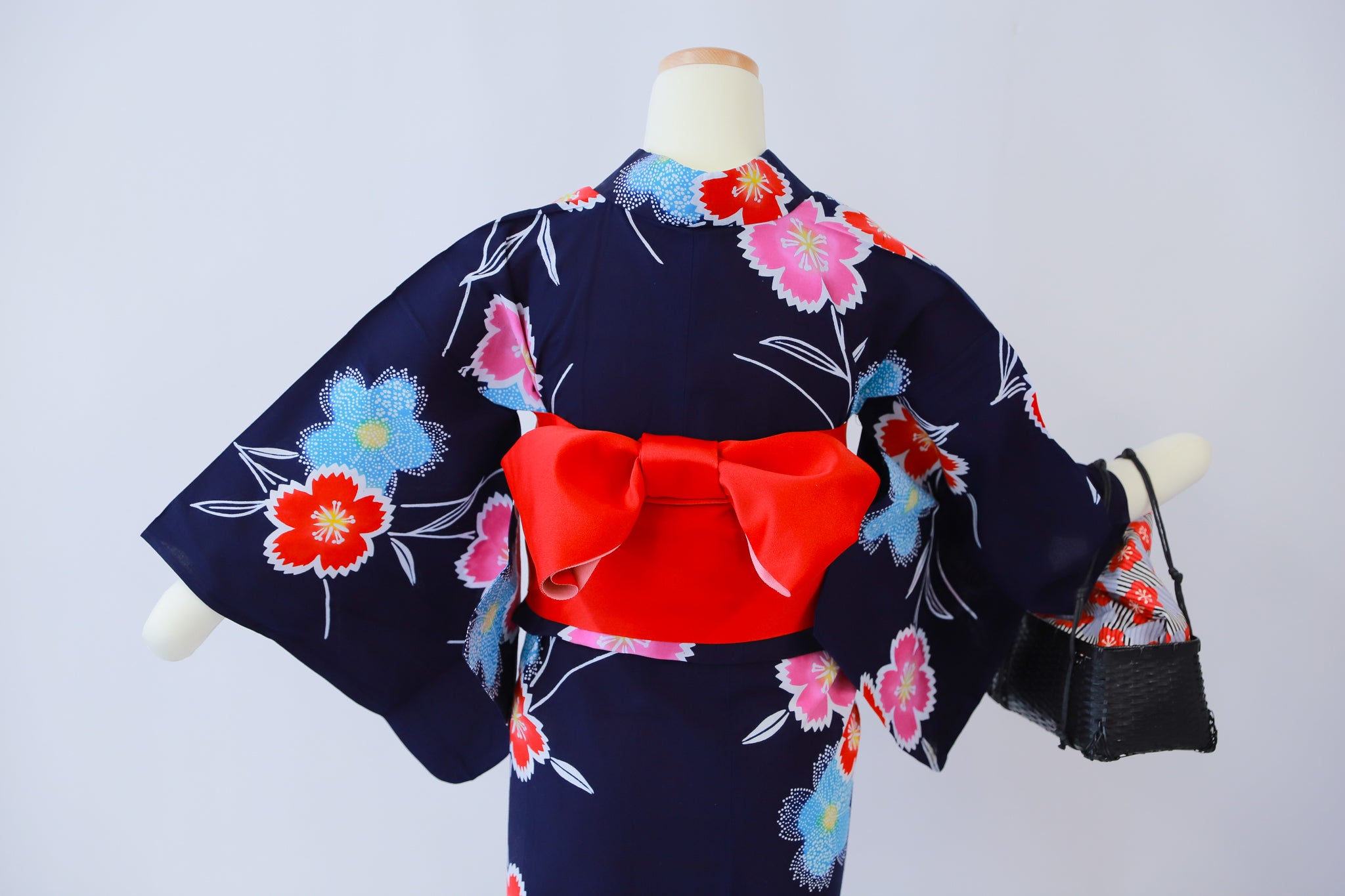 ★セット買い 浴衣+帯+かごバッグ 小柄女性・女児向け リユース◆twy557