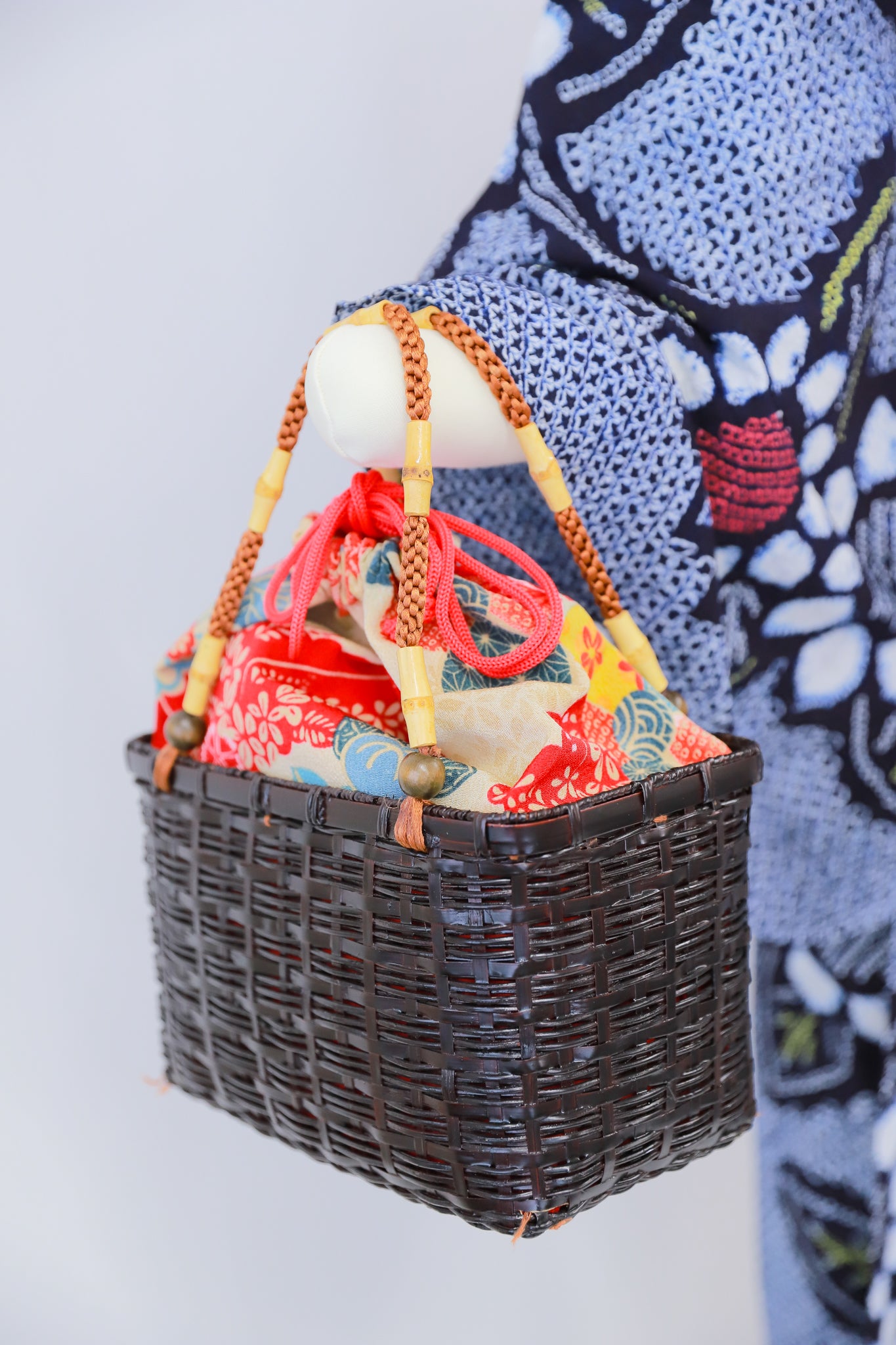 ★セット買い 浴衣+帯+かごバッグ リユース◆twys558