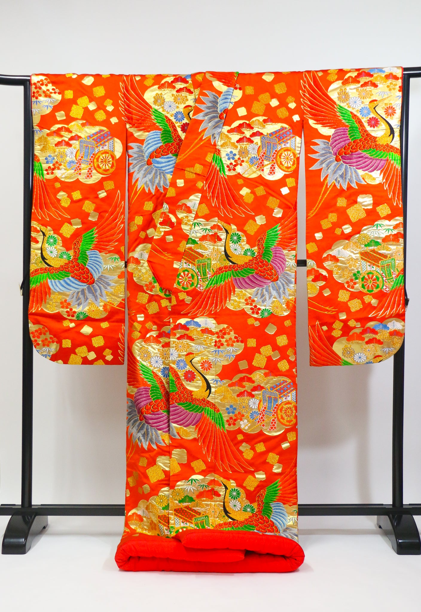 Bridal Uchikake – Gold Cranes & Peony Pattern / 白打掛 金鶴×牡丹 Traditional Japanese Wedding Kimono / 花嫁衣裳 打掛◆twu718