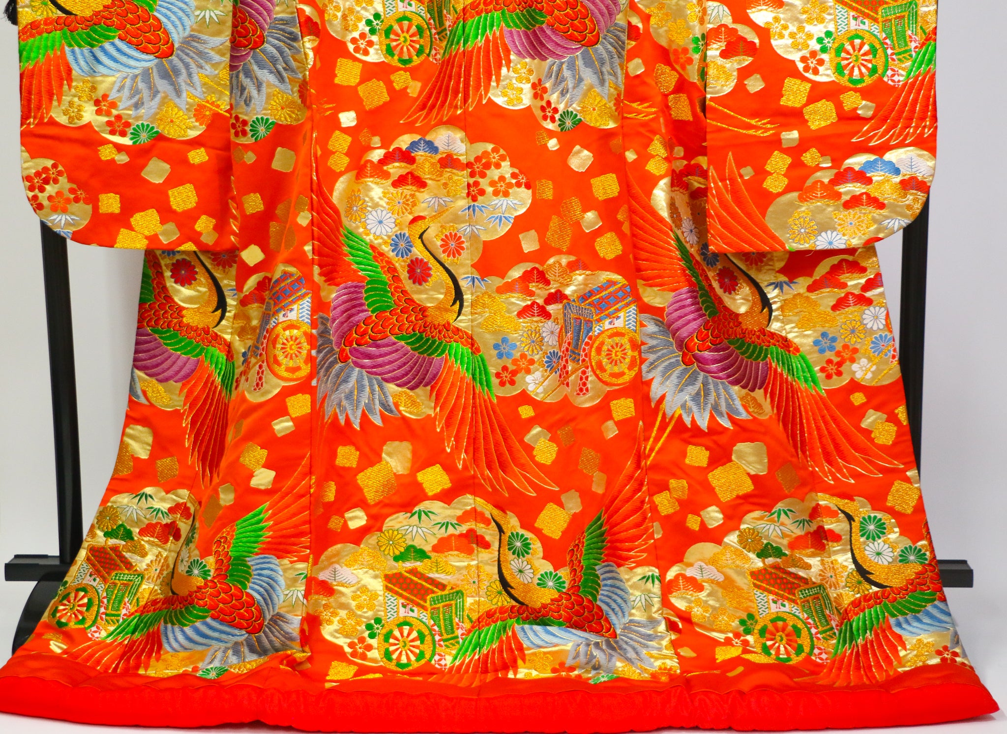 Bridal Uchikake – Gold Cranes & Peony Pattern / 白打掛 金鶴×牡丹 Traditional Japanese Wedding Kimono / 花嫁衣裳 打掛◆twu718