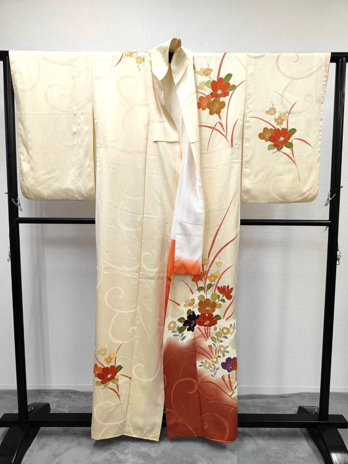 ◇KWK041 着物 袷着物 Kimono クリーム色 古着 レトロ 和服