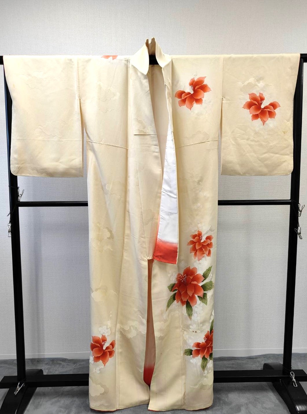 ◇KWK042 着物 袷着物 Kimono クリーム色 古着 レトロ 和服