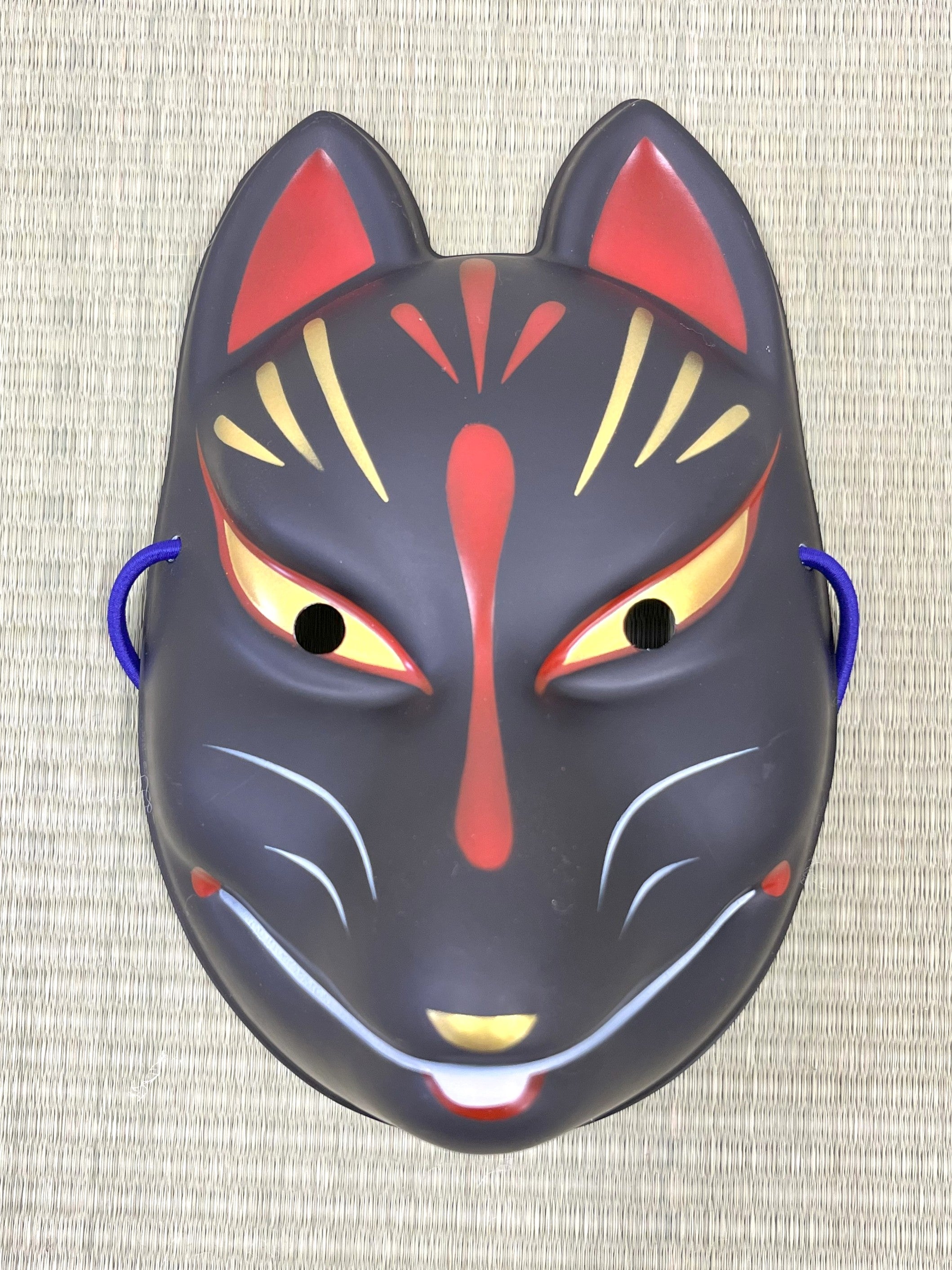 KM049 狐 お面 黒 開運 魔除け 招福 縁起物 壁掛け 新品