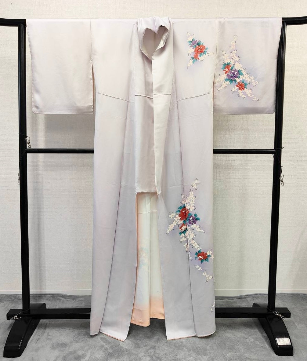 ◇KWK021 着物 袷着物 Kimono グレー系 古着 レトロ 和服