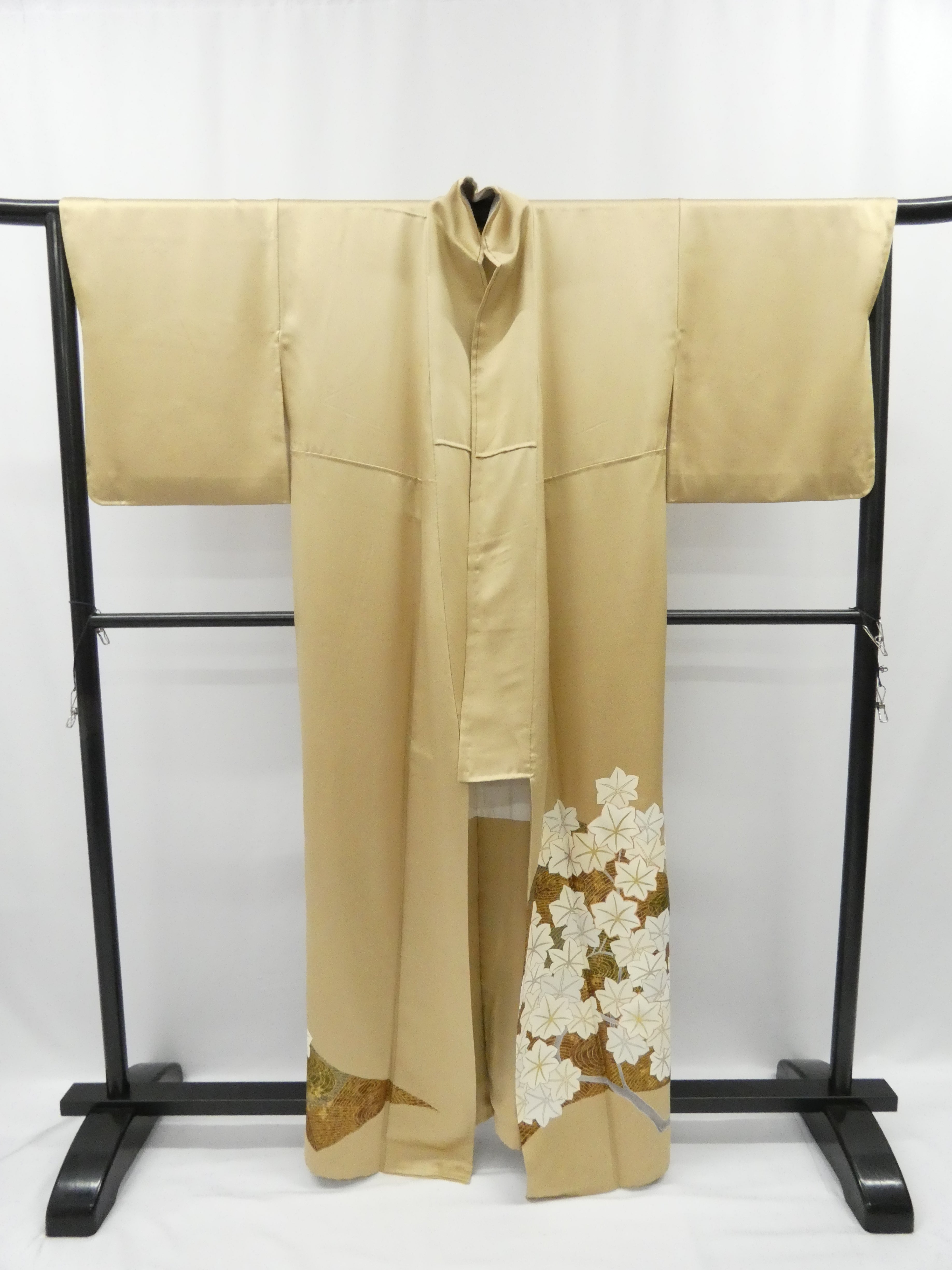 ◇KWK069 着物 袷着物 訪問着 ベージュ色 アンティーク 正絹 中古