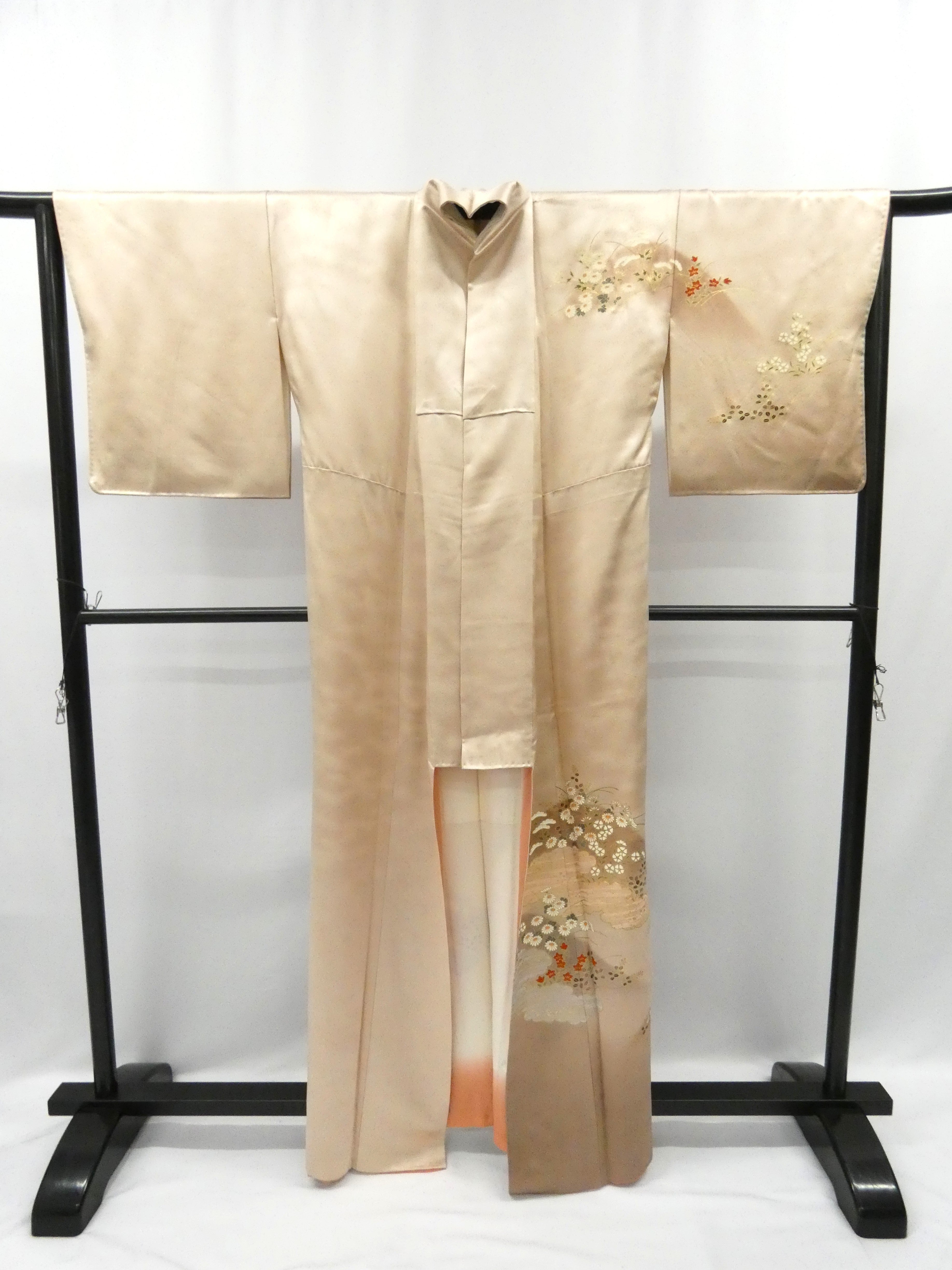 ◇KWK075 着物 袷着物 訪問着 ベージュ色 アンティーク 正絹 中古