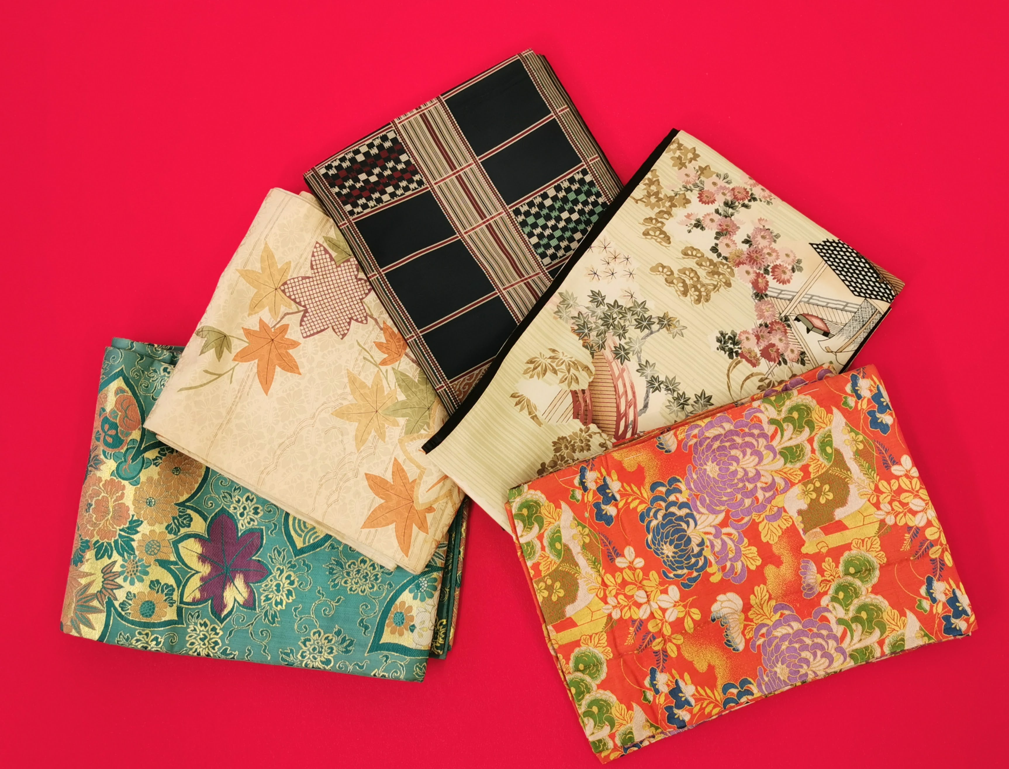 袋帯 5枚まとめ売り 中古品 和装 和装小物 リメイク 古布リメイク ハギレ 帯 和柄 和装帯◆tof190