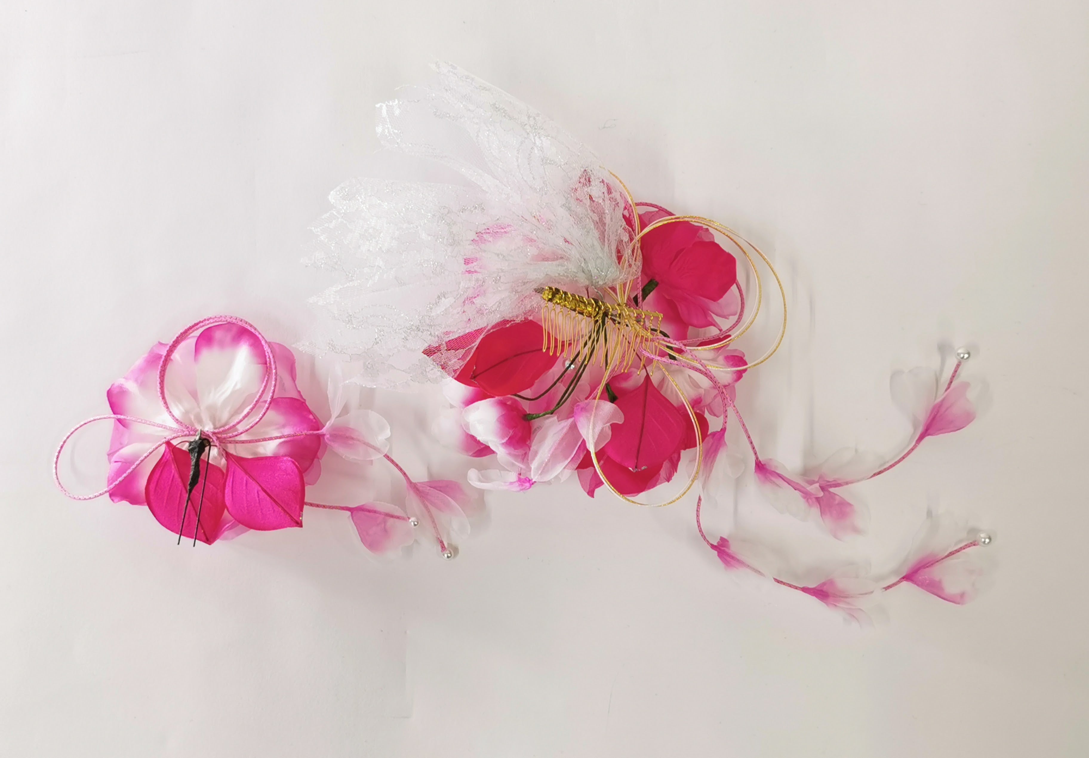 髪飾り(2個入り) 華やか 可愛い 洋花 中古◆ta188