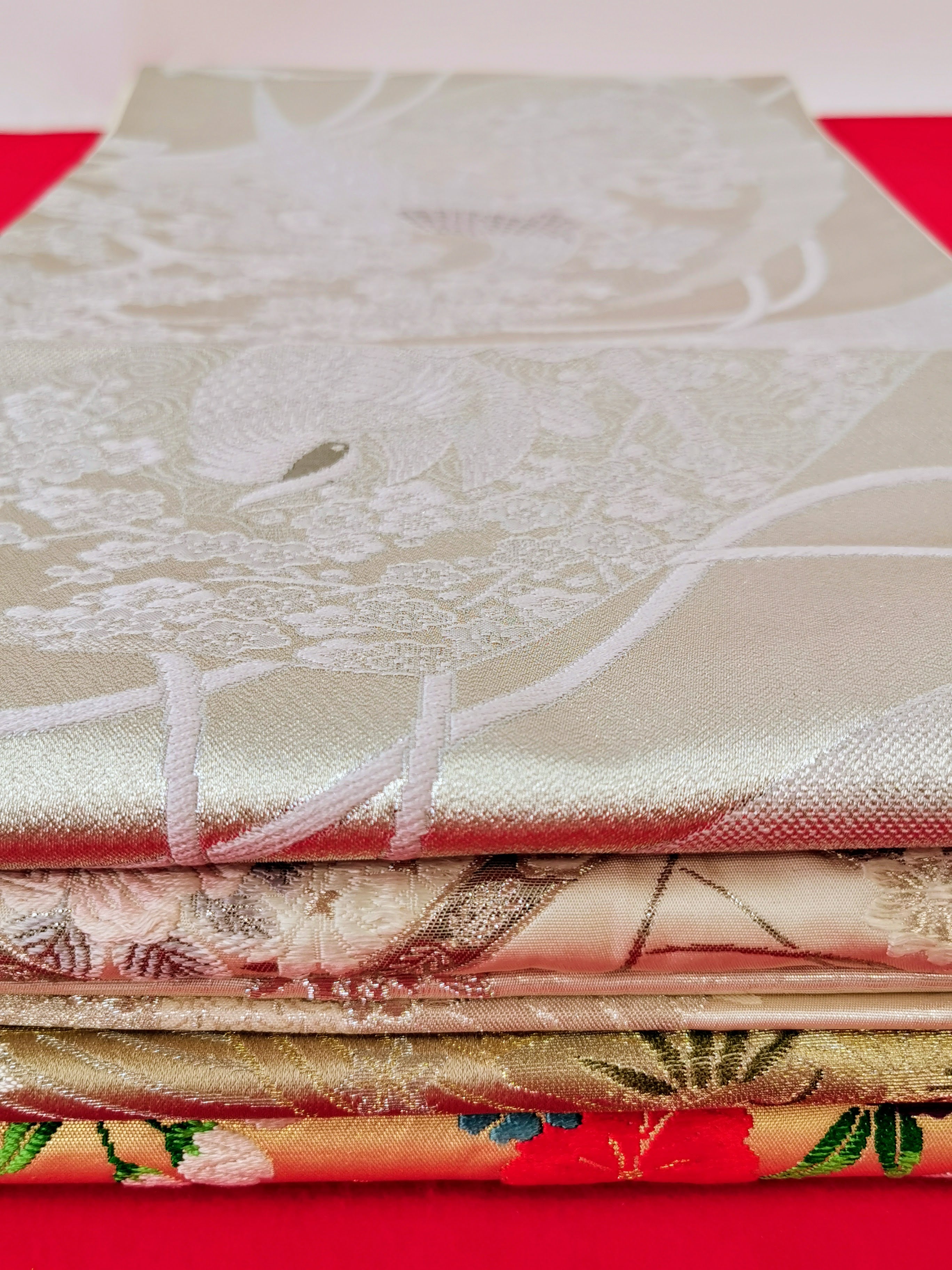 袋帯 5枚まとめ売り シルバー/白系 女性 中古品 和装 和装小物 リメイク 古布リメイク ハギレ 帯 和◆toh192