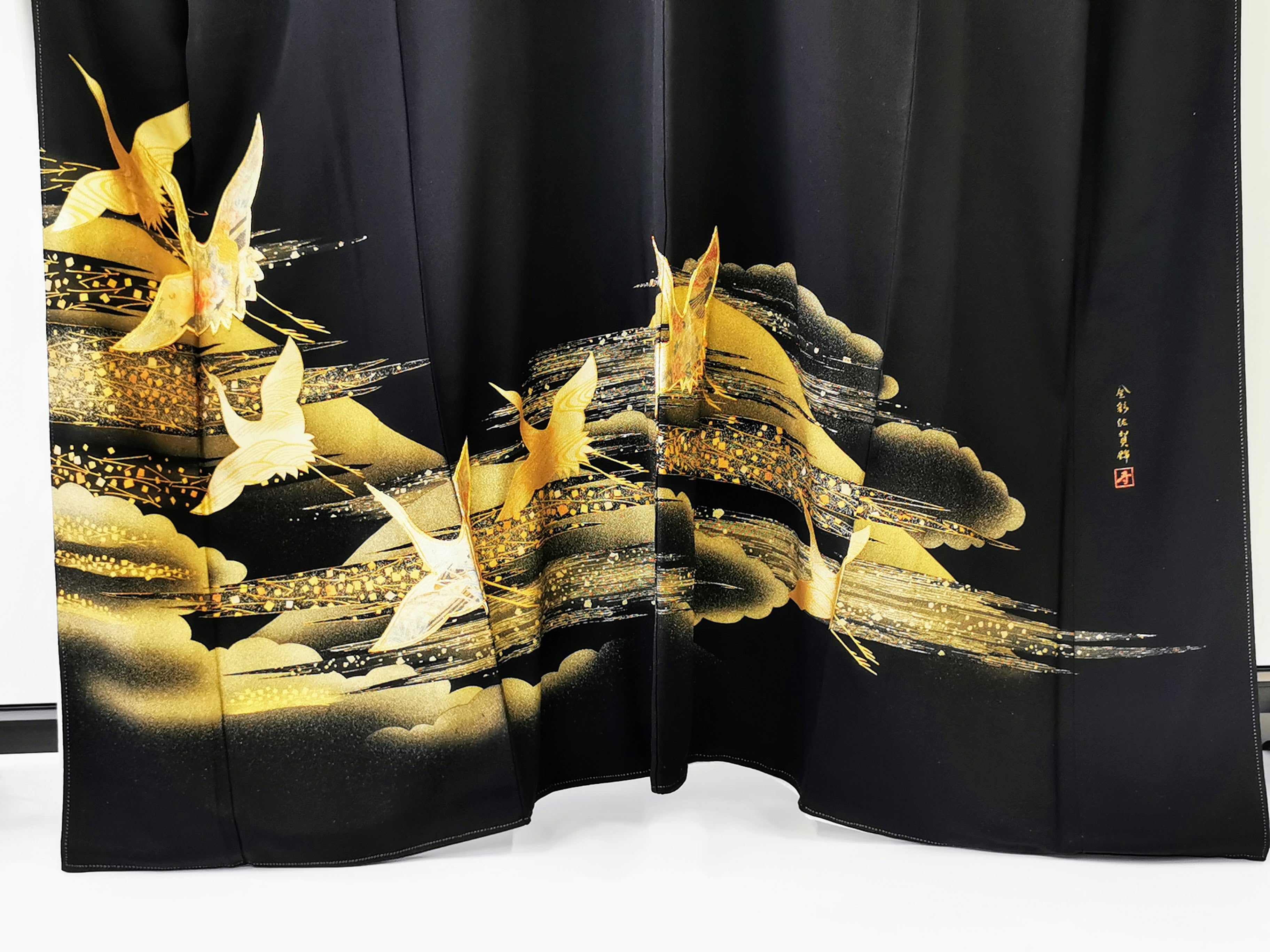 KJ056 Women's Kimono Kurotome Used Japanese Clothes