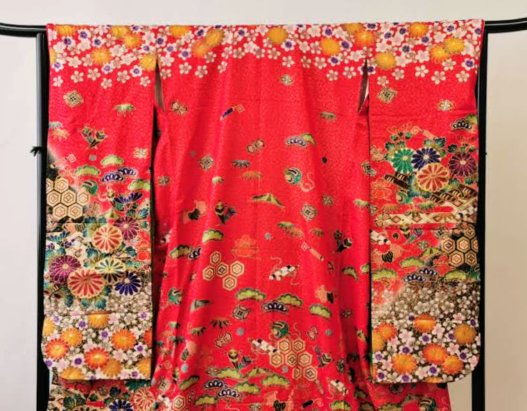 引き振袖 お引きずり 花嫁衣装 結婚式 豪華 ラメ 刺繍 婚礼 ウエディング 古着◆twff222