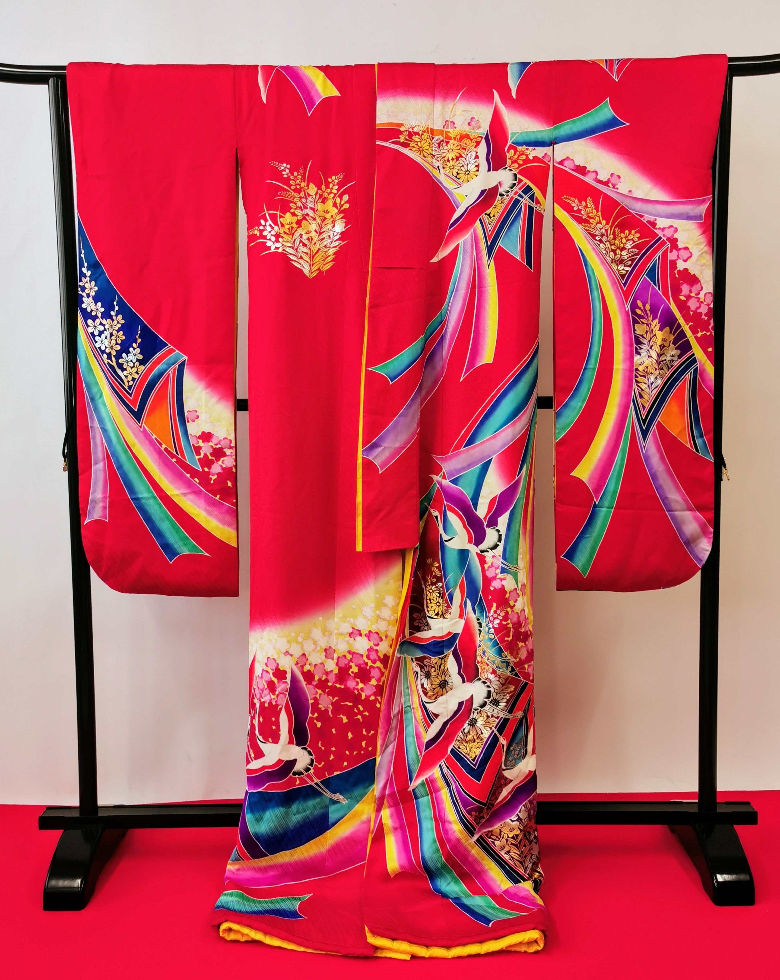 引き振袖 お引きずり 花嫁衣装 結婚式 豪華 カラフル 婚礼 ウエディング 古着◆twff231