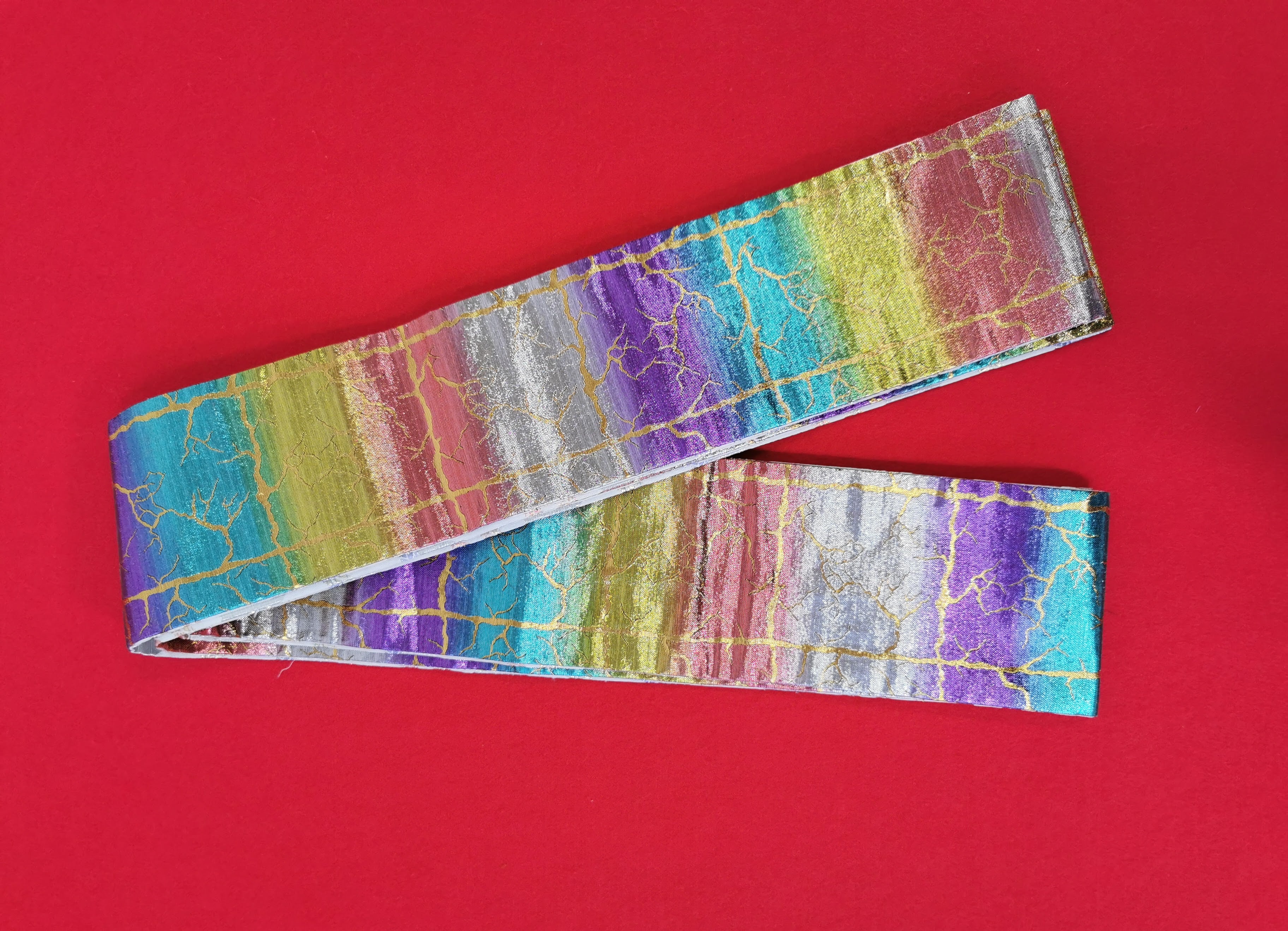 男角帯 リバーシブル 男性帯 メンズ帯 男着物帯 男浴衣帯 中古【 カラフル/光沢】tok197