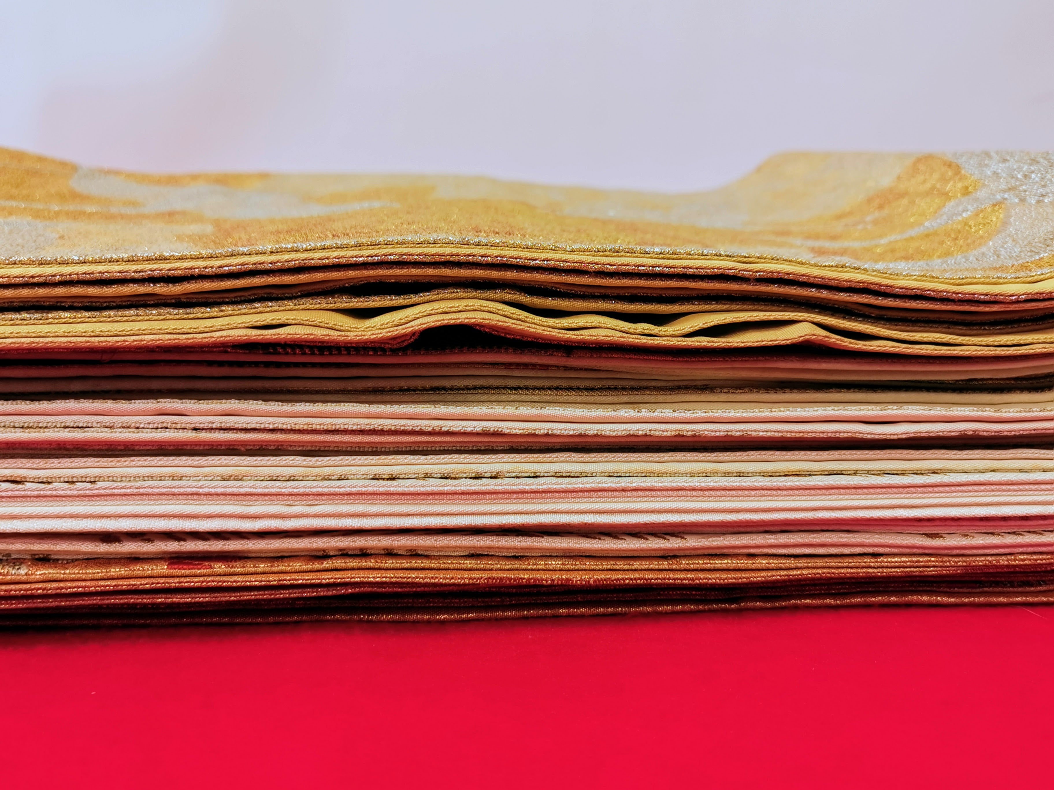 袋帯 5枚まとめ売り ゴールド系 女性 中古品 和装 和装小物 リメイク 古布リメイク ハギレ 帯 和柄 和装帯◆toh191