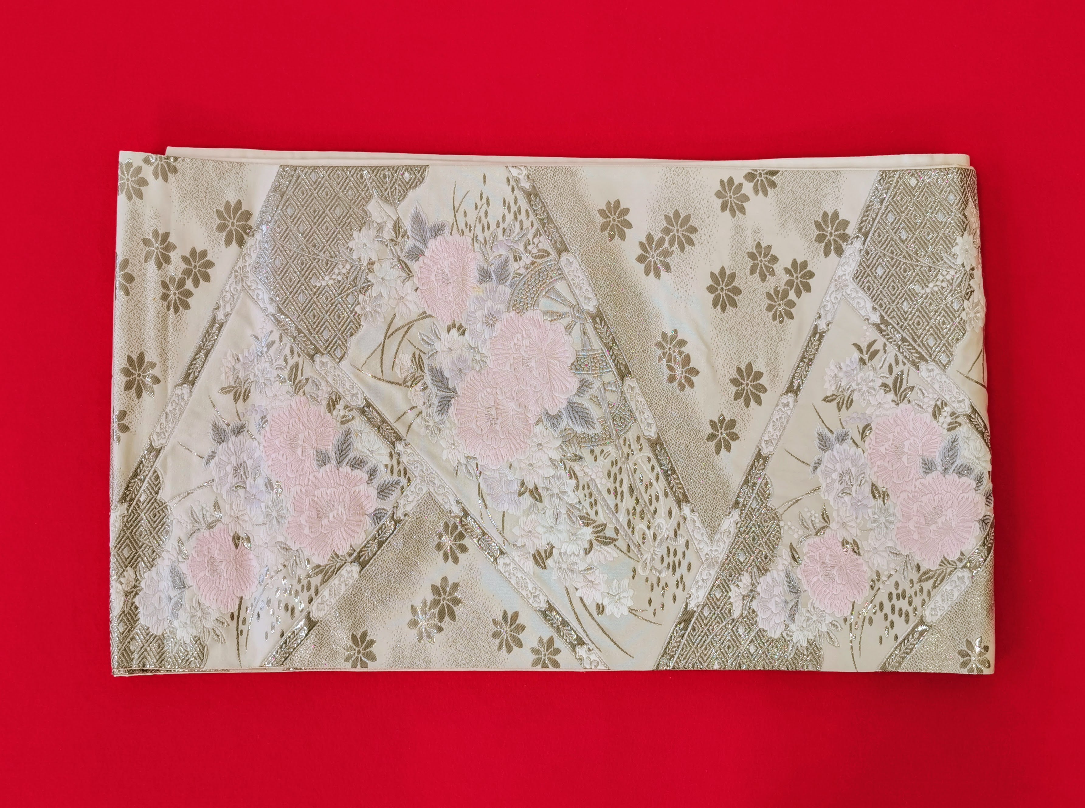 袋帯 5枚まとめ売り シルバー/白系 女性 中古品 和装 和装小物 リメイク 古布リメイク ハギレ 帯 和◆toh192