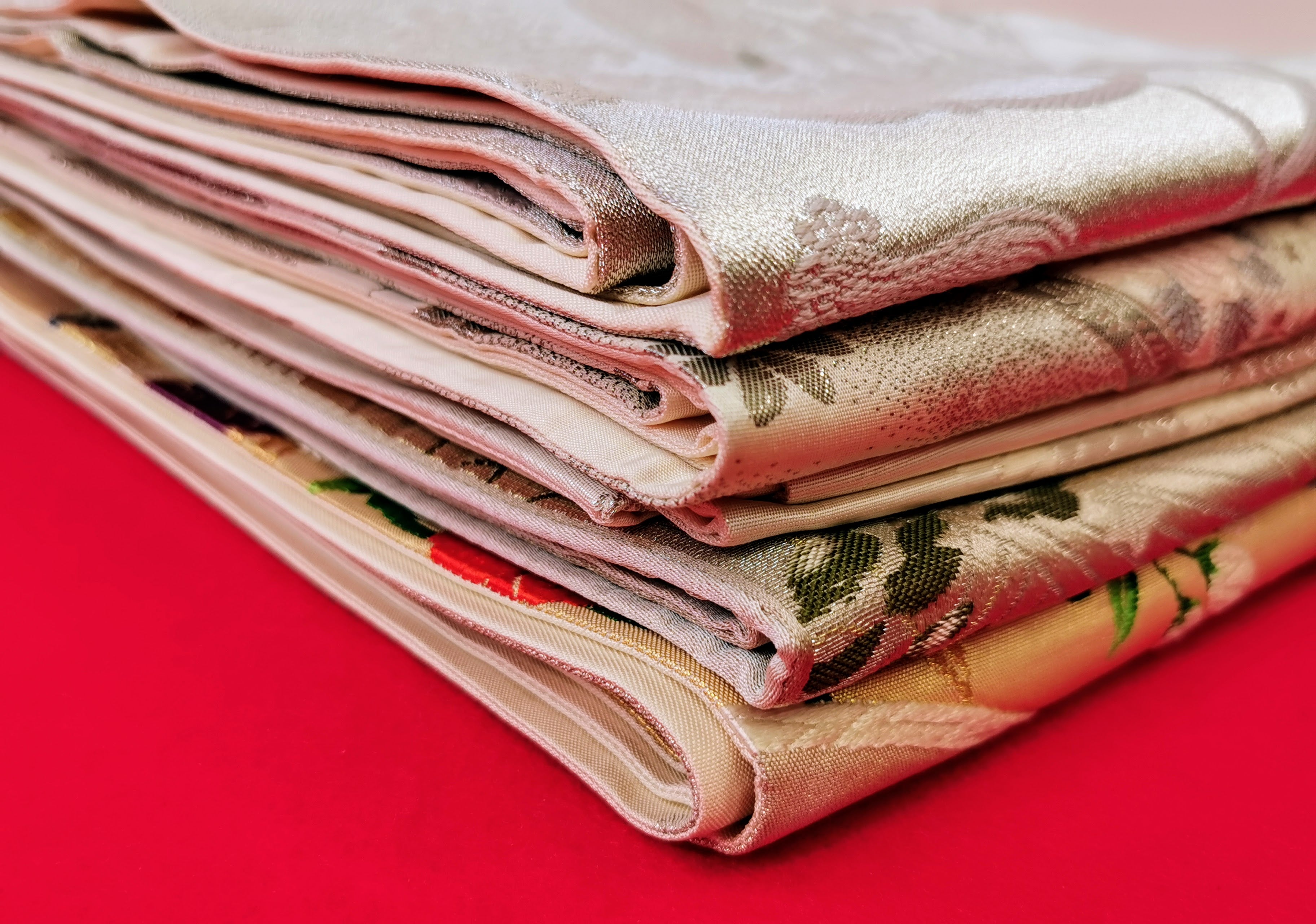 袋帯 5枚まとめ売り シルバー/白系 女性 中古品 和装 和装小物 リメイク 古布リメイク ハギレ 帯 和◆toh192