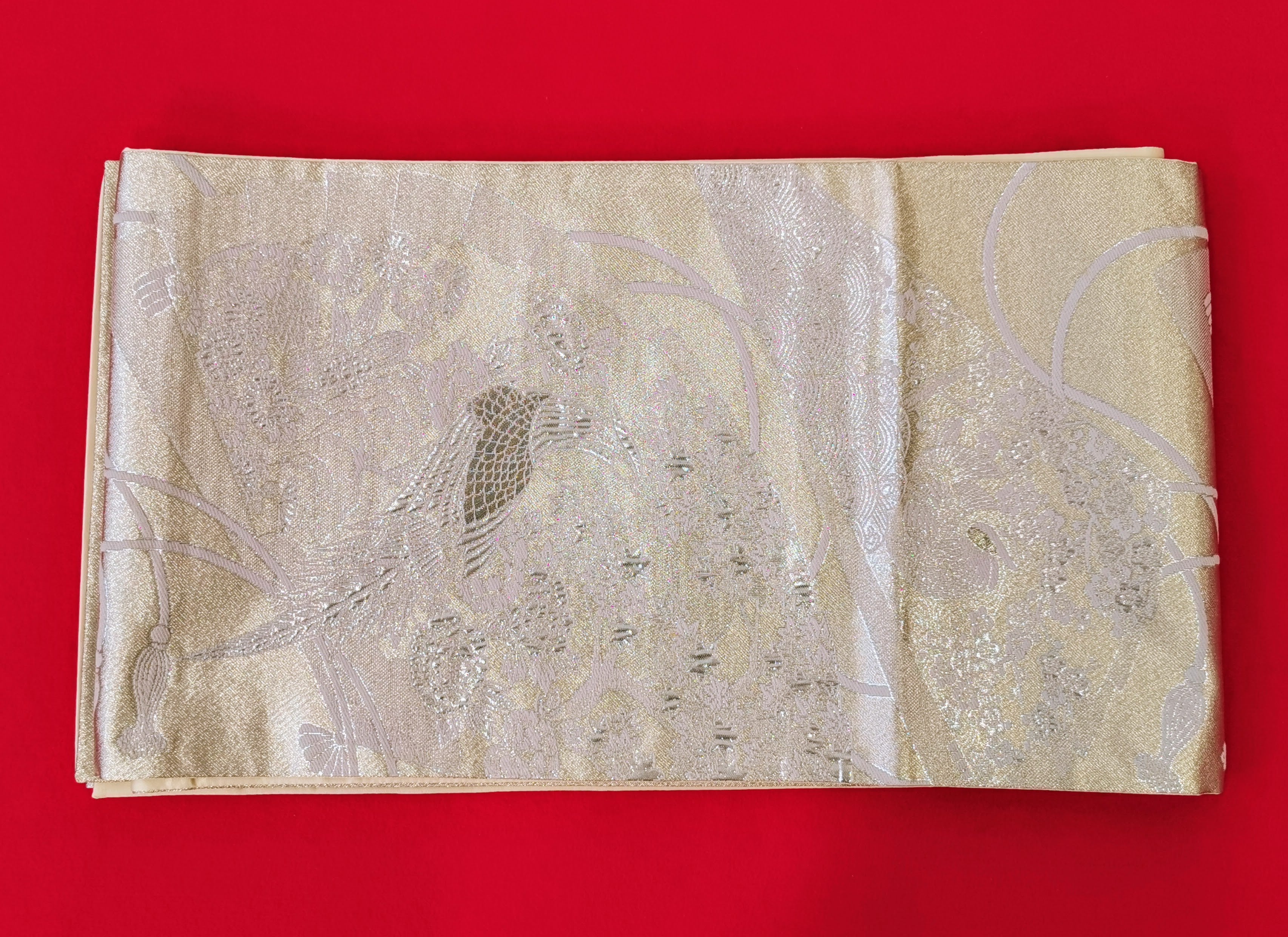 袋帯 5枚まとめ売り シルバー/白系 女性 中古品 和装 和装小物 リメイク 古布リメイク ハギレ 帯 和◆toh192