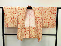 ◇KWH023 羽織 袷羽織 総絞り 花柄 Haori オレンジ 古着 レトロ 和服