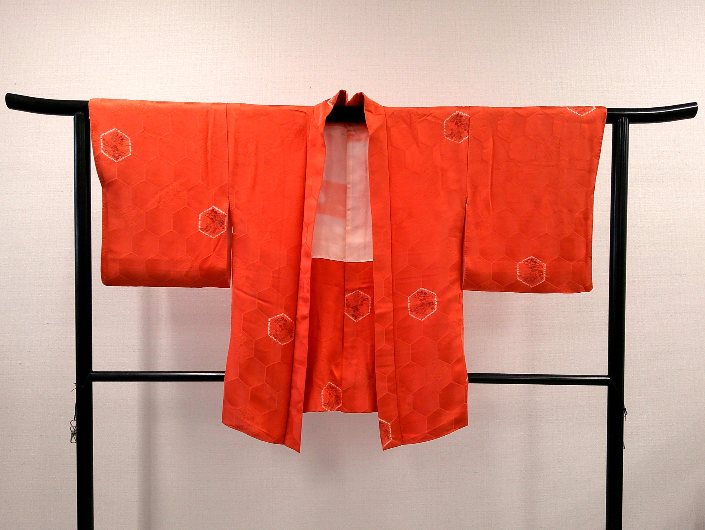 ◇KWH004 羽織 袷羽織 Haori オレンジ 古着 レトロ 和服 シルク