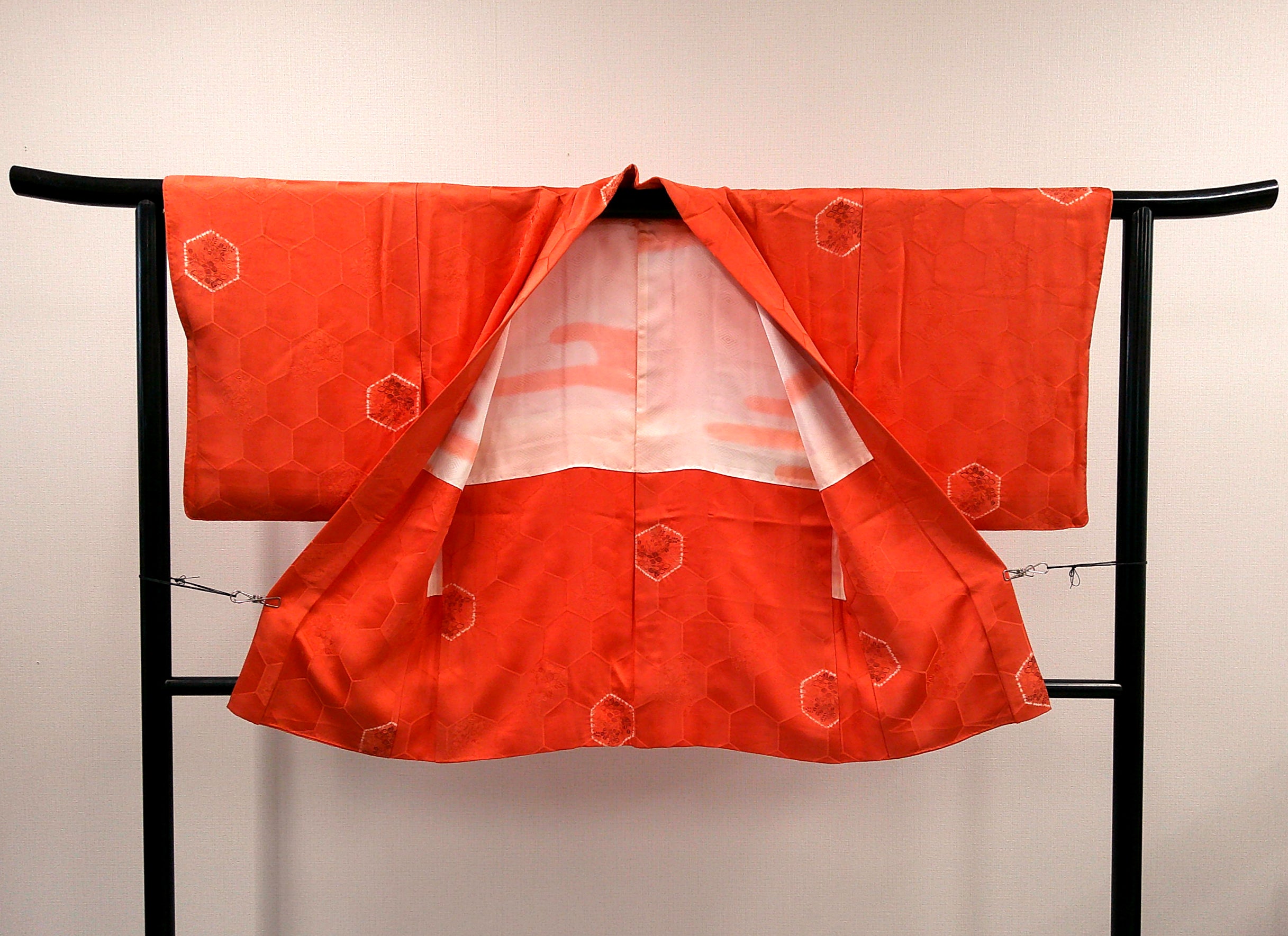 ◇KWH004 羽織 袷羽織 Haori オレンジ 古着 レトロ 和服 シルク