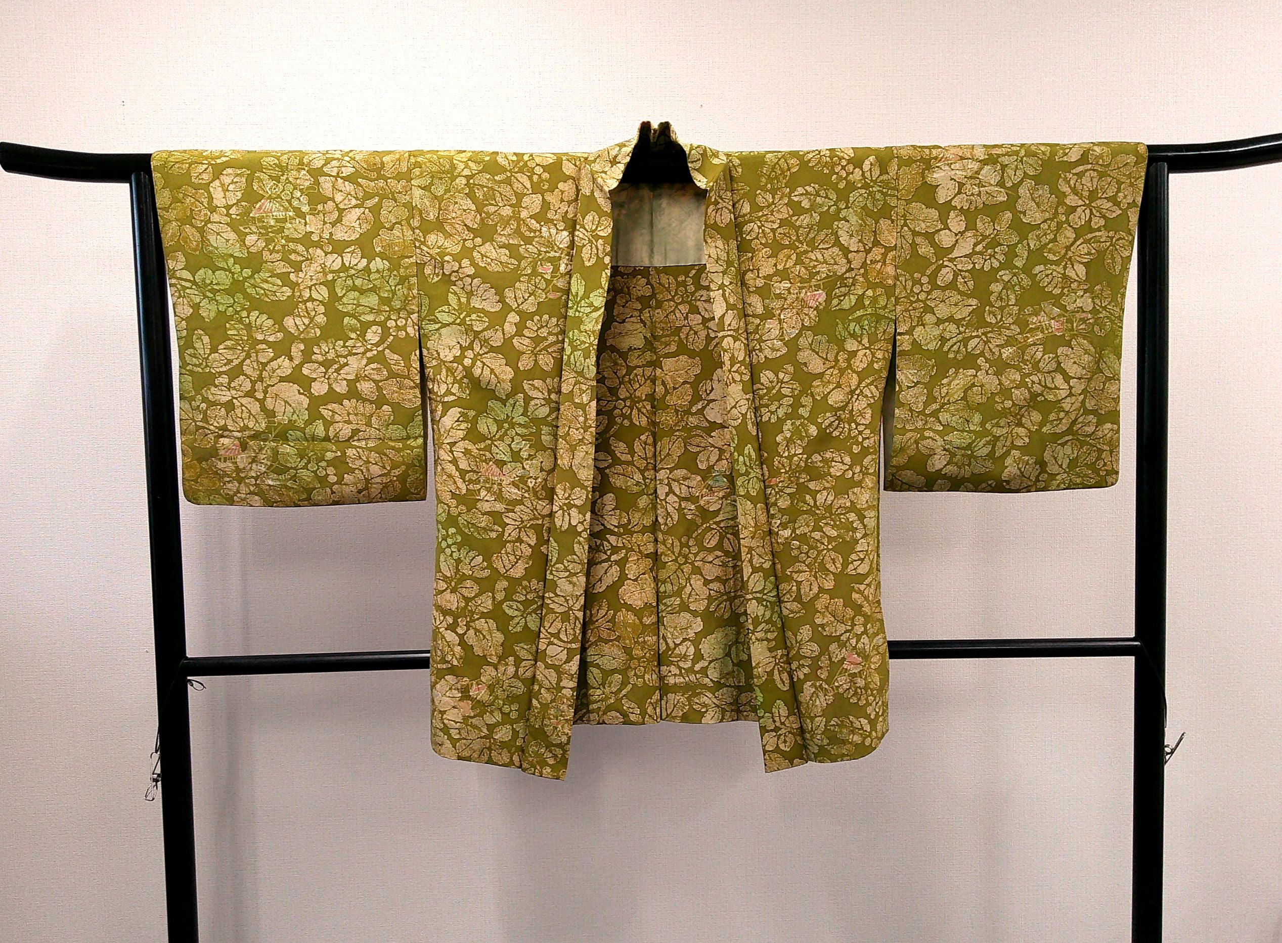 ◇KWH006 羽織 Haori 黄緑 古着 レトロ 和服