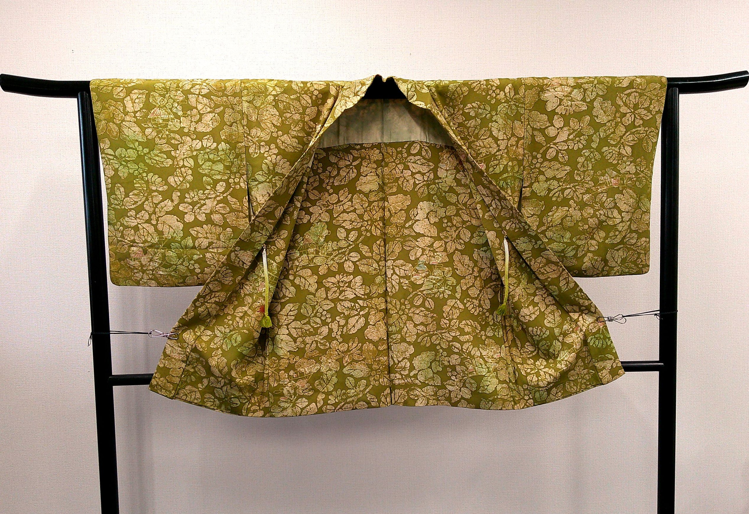 ◇KWH006 羽織 Haori 黄緑 古着 レトロ 和服