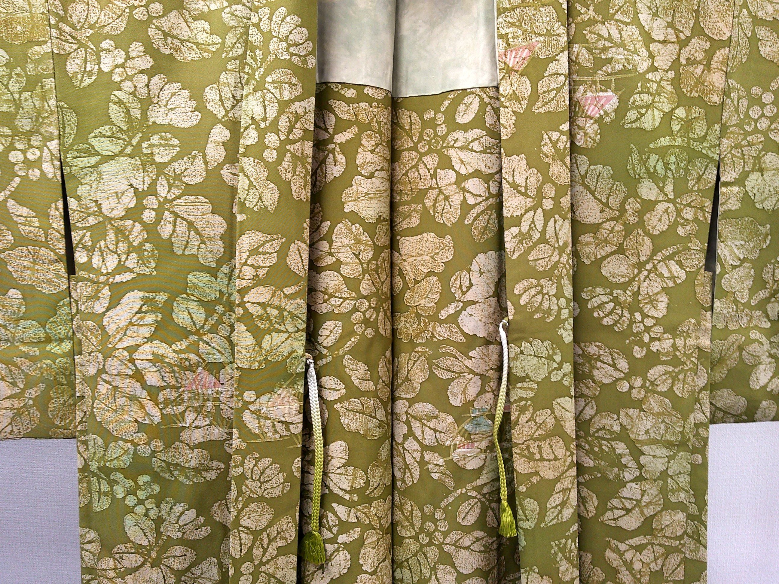 ◇KWH006 羽織 Haori 黄緑 古着 レトロ 和服