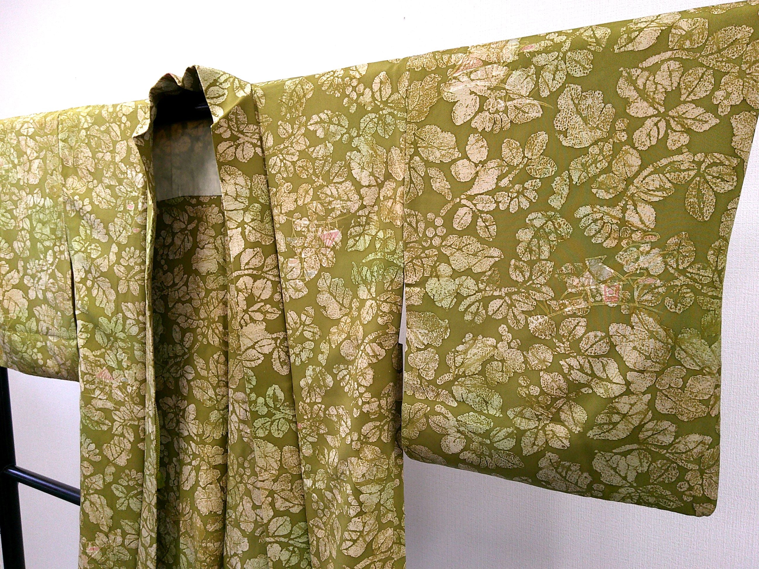 ◇KWH006 羽織 Haori 黄緑 古着 レトロ 和服