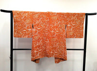 ◇KWH009 羽織  紐付き Haori オレンジ 古着 レトロ 和服