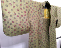 ◇KWH010 羽織 紐付き Haori 黄緑 古着 レトロ 和服