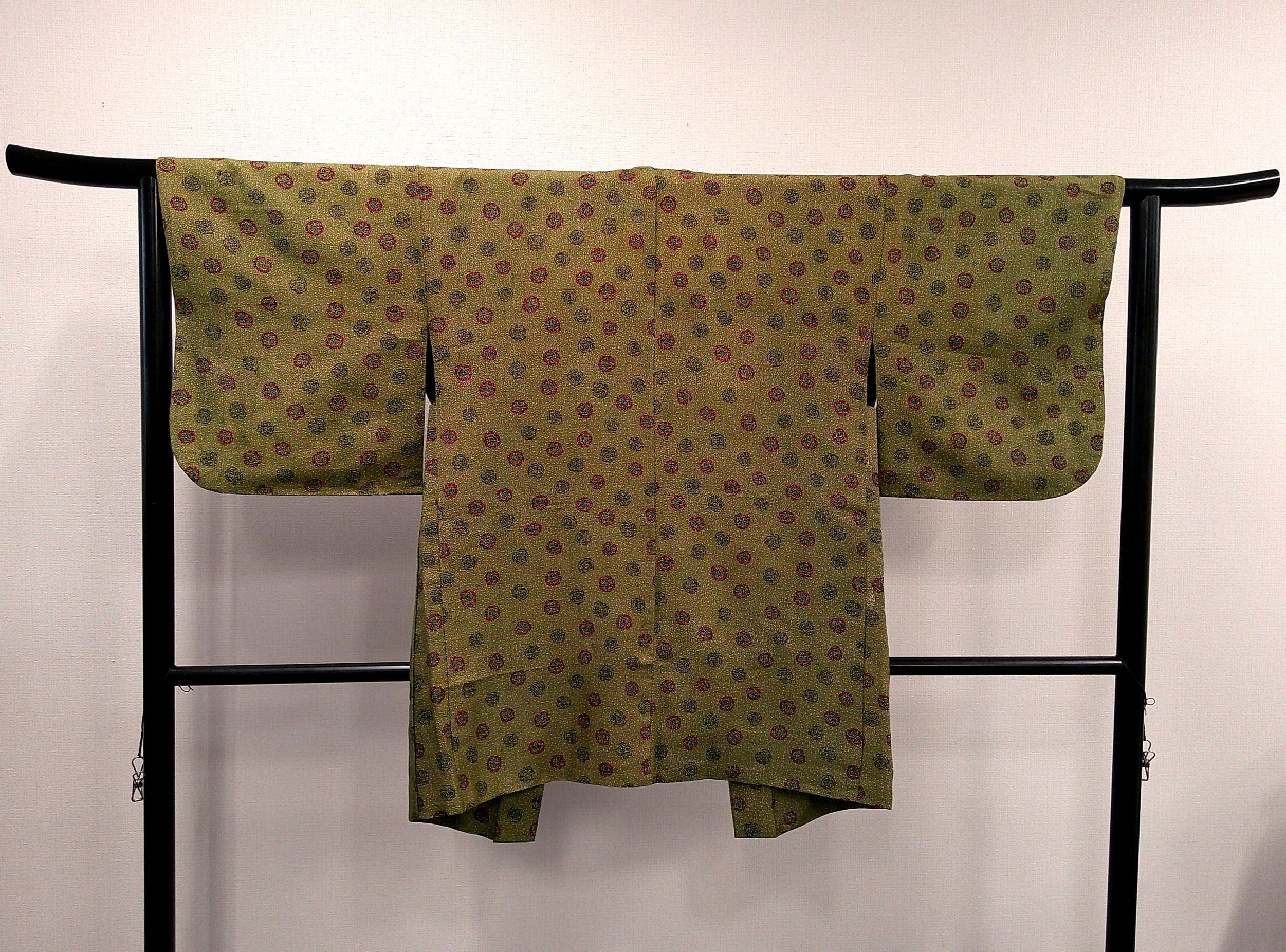 ◇KWH010 羽織 紐付き Haori 黄緑 古着 レトロ 和服